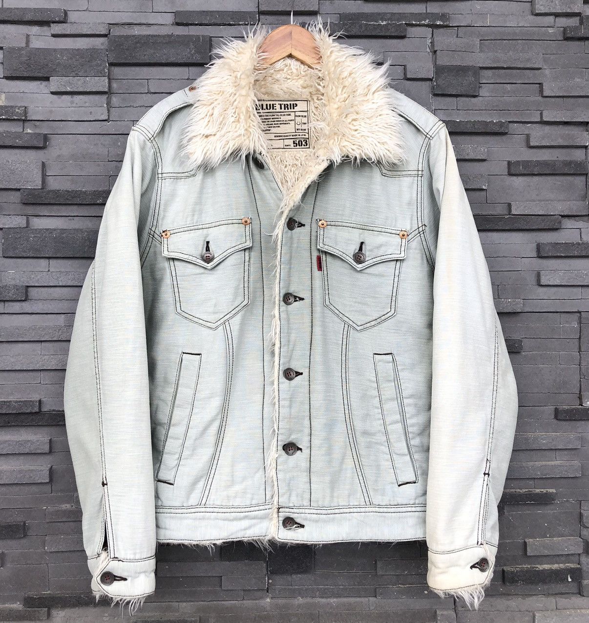 Vintage Vintage Edwin Faux Fur Lining Shearling Denim Jacket Size US L / EU 52-54 / 3 - 13 Thumbnail