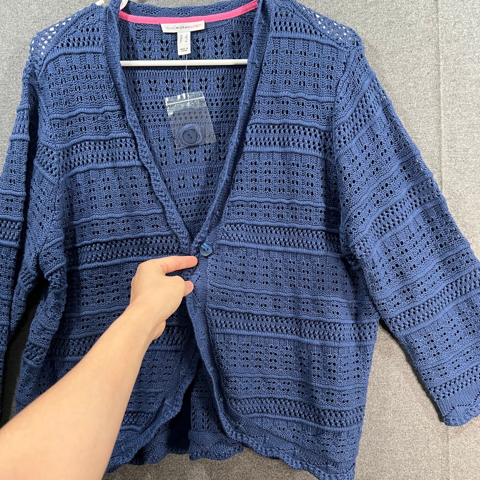 Isaac Mizrahi Isaac Mizrahi LIVE! Pointelle 3/4 Sleeve Crochet Sweate Size L / US 10 / IT 46 - 3 Thumbnail