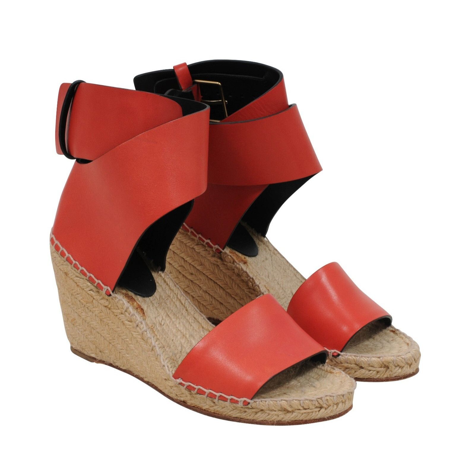 Celine Espadrille Sandals Red Leather Wedge Heels Size US 7 / IT 37 - 1 Thumbnail