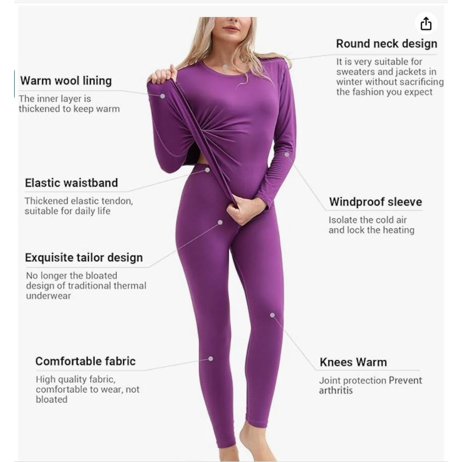 The Unbranded Brand Thermal Women Ultra-Soft Long Johns Set Base LayerXL Size 24" / US 00 / IT 34 - 2 Thumbnail