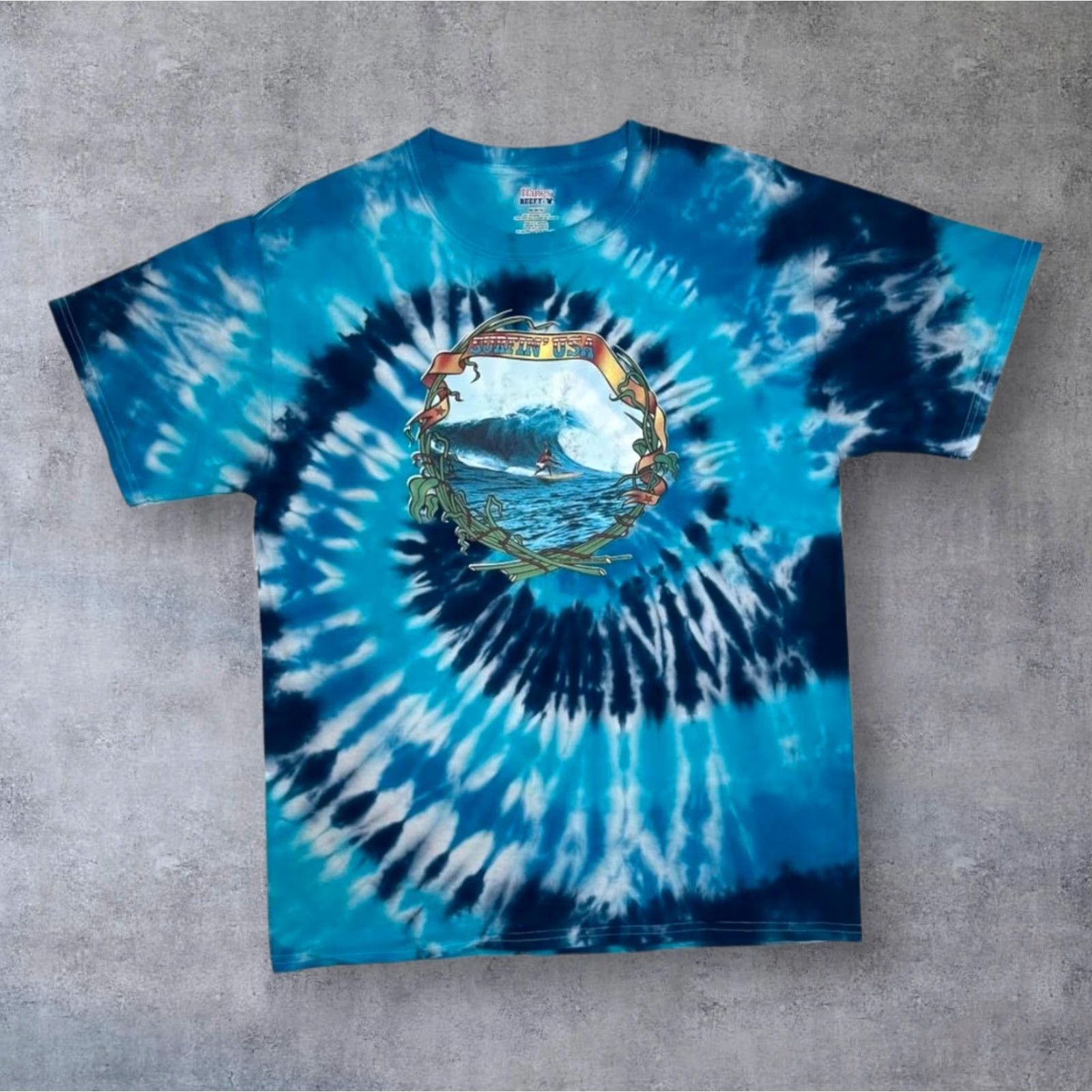 Hanes Hanes “Surfin’ USA” Surfer Spellout Graphic Spiral Tie Dye T-Shirt M Navy/Blue/White Tie Dye Mens Shirt Medium Surfin USA 1975 graphic print Size US M / EU 48-50 / 2 - 2 Thumbnail