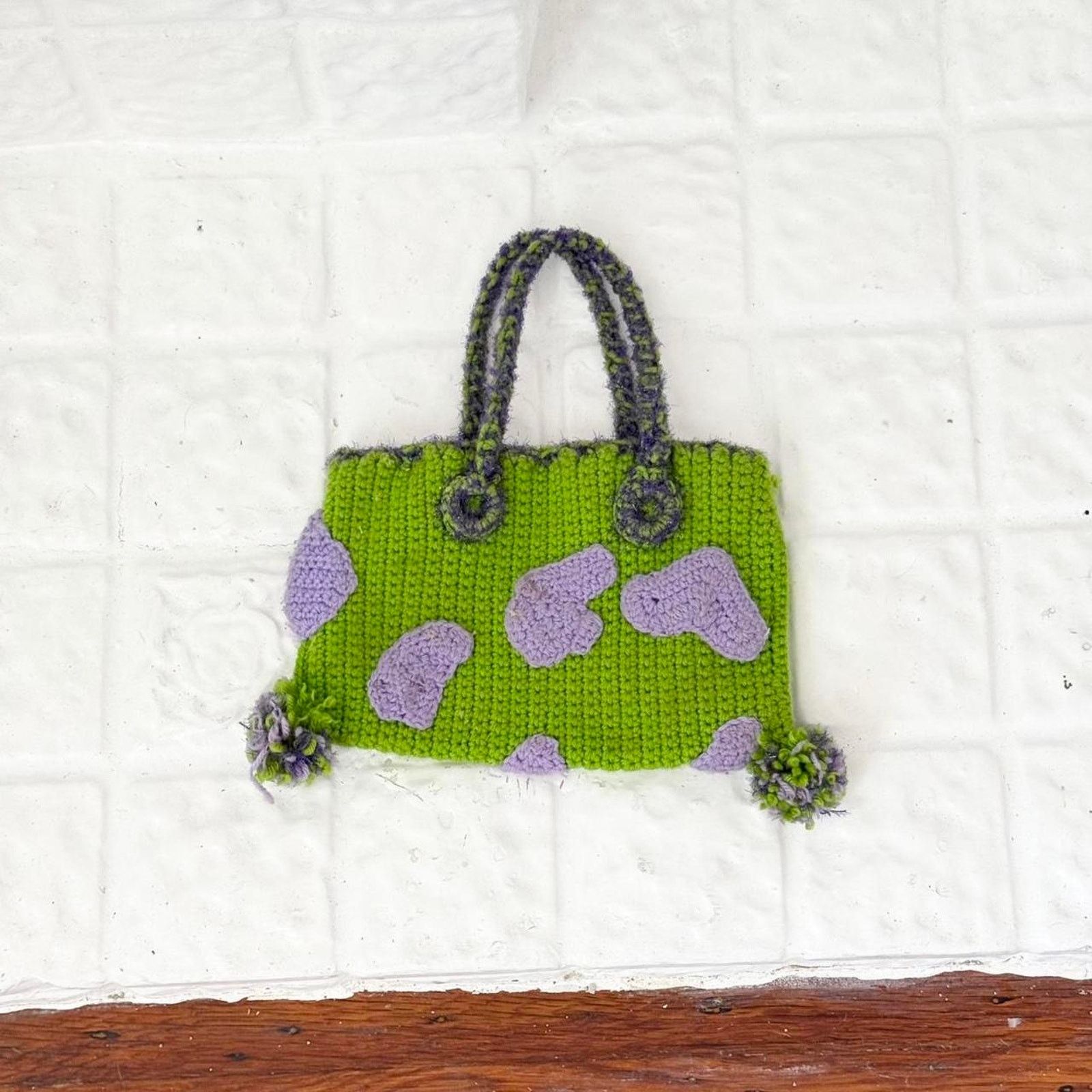 Other crochet mini bag green purple cow print ✦ handmade fuzzy Size ONE SIZE - 2 Thumbnail