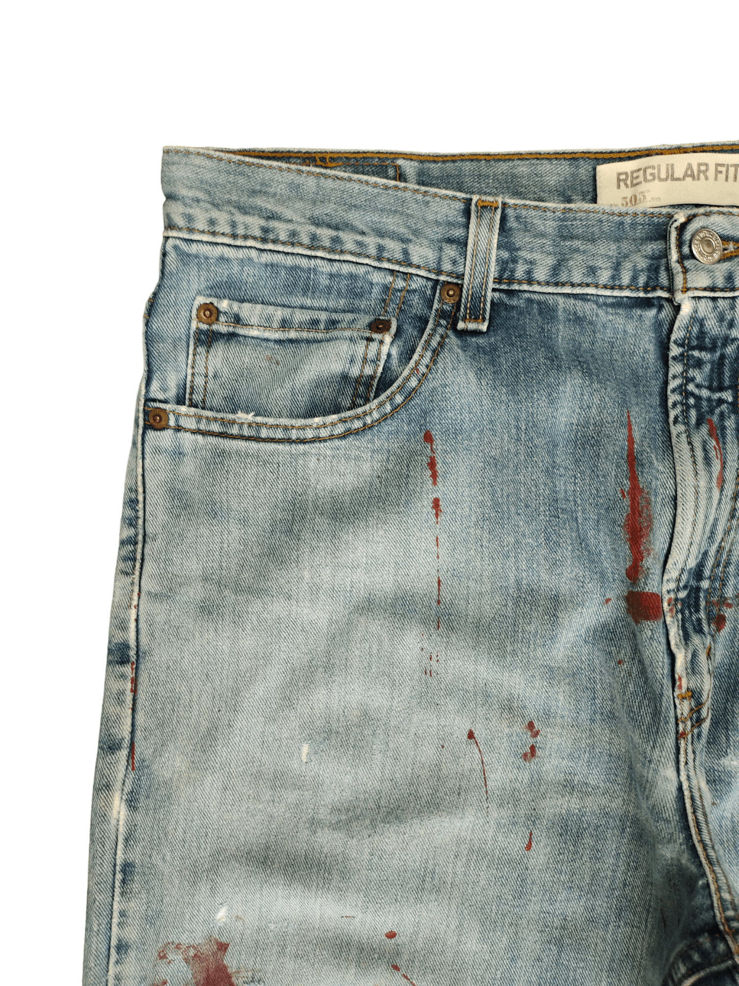 Levi's Size 36x33 Vtg Levis 505 Regular Fit Jean Distressed Painted Size US 36 / EU 52 - 4 Thumbnail