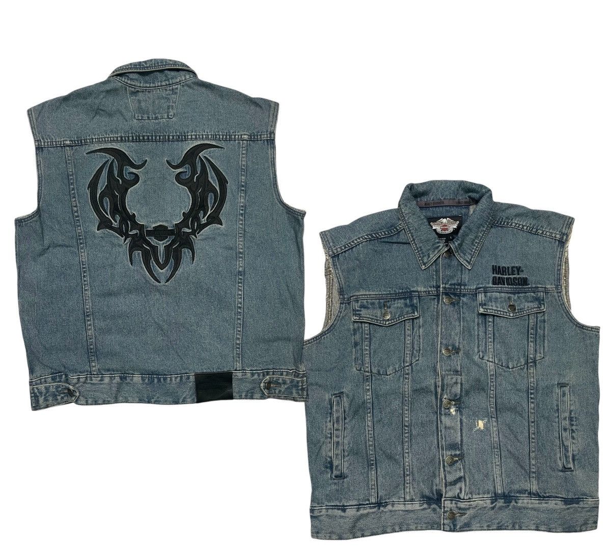 Harley Davidson 2000s HARLEY DAVIDSON EMBROIDERED LOGO DENIM DISTRESSED Size US L / EU 52-54 / 3 - 1 Thumbnail