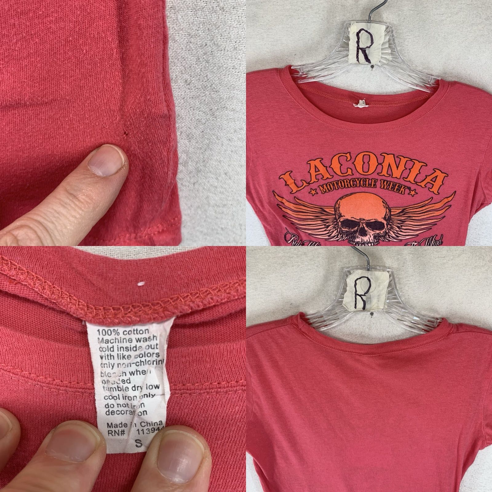 Vintage VINTAGE Laconia Motorcycle Biker Shirt Small Red Skull Wings Graphic Cap Sleeve Womens Size S / US 4 / IT 40 - 8 Thumbnail