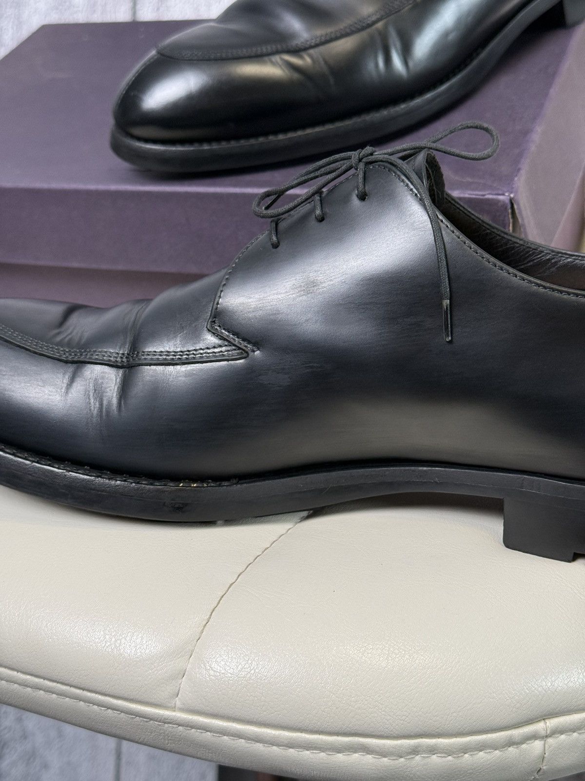 Prada Prada Black Leather Apron Toe Derby Men’s Dress Shoes Italy Size US 11 / EU 44 - 14 Thumbnail
