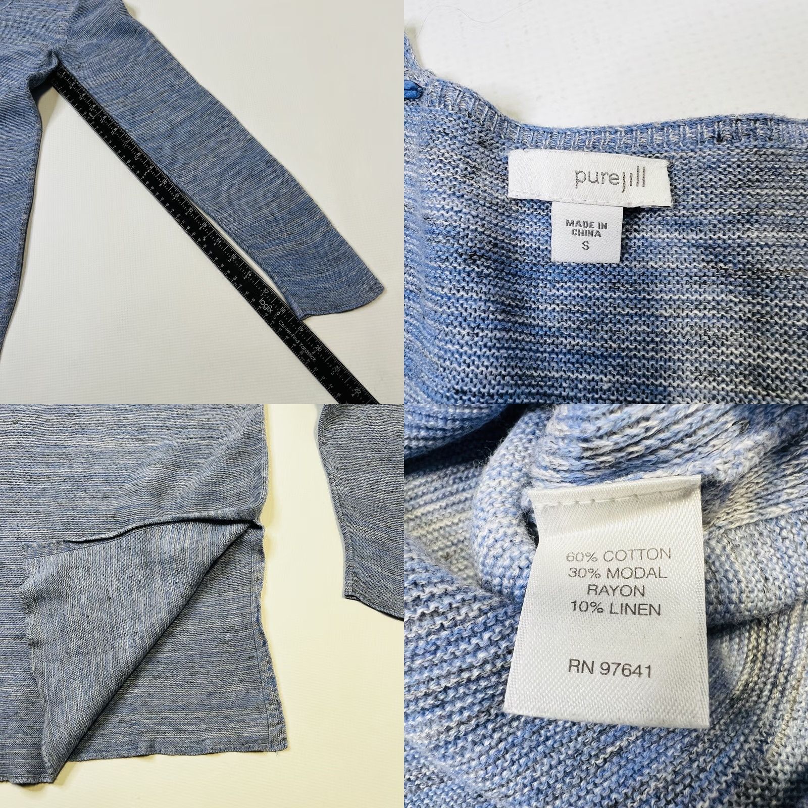 J. Jill J. Jill Tunic Sweater Top S Cotton Linen Modal Rayon Striped Blue V-Neck Long Sleeve Knit Relaxed Casual Womens Size S / US 4 / IT 40 - 8 Thumbnail
