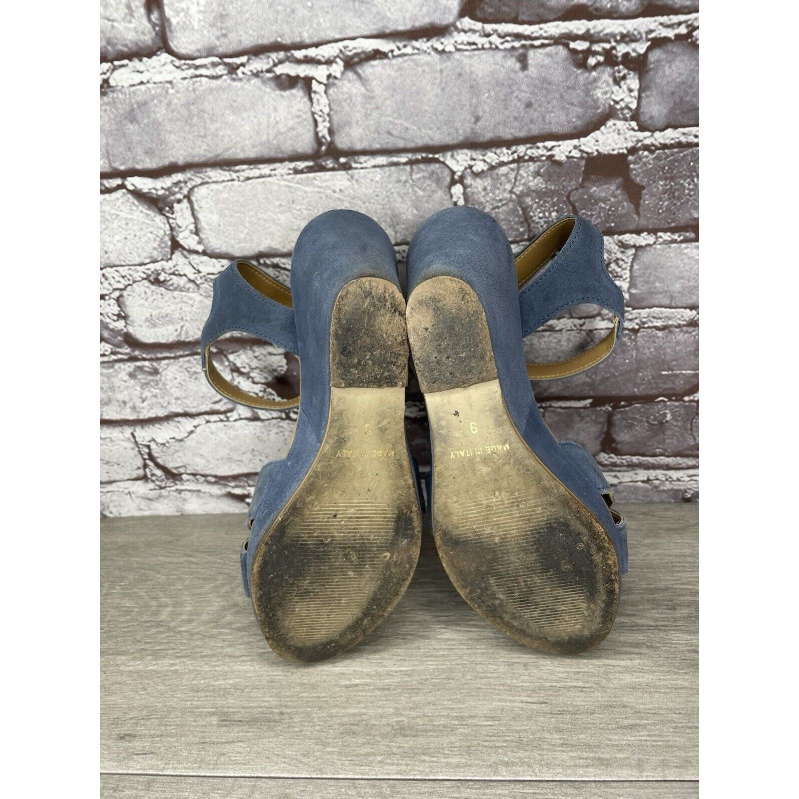 Billy Hill Garnet Hill Blue Suede Leather Wedge Ankle Strap Sandals Wom Size US 9 / IT 39 - 22 Thumbnail