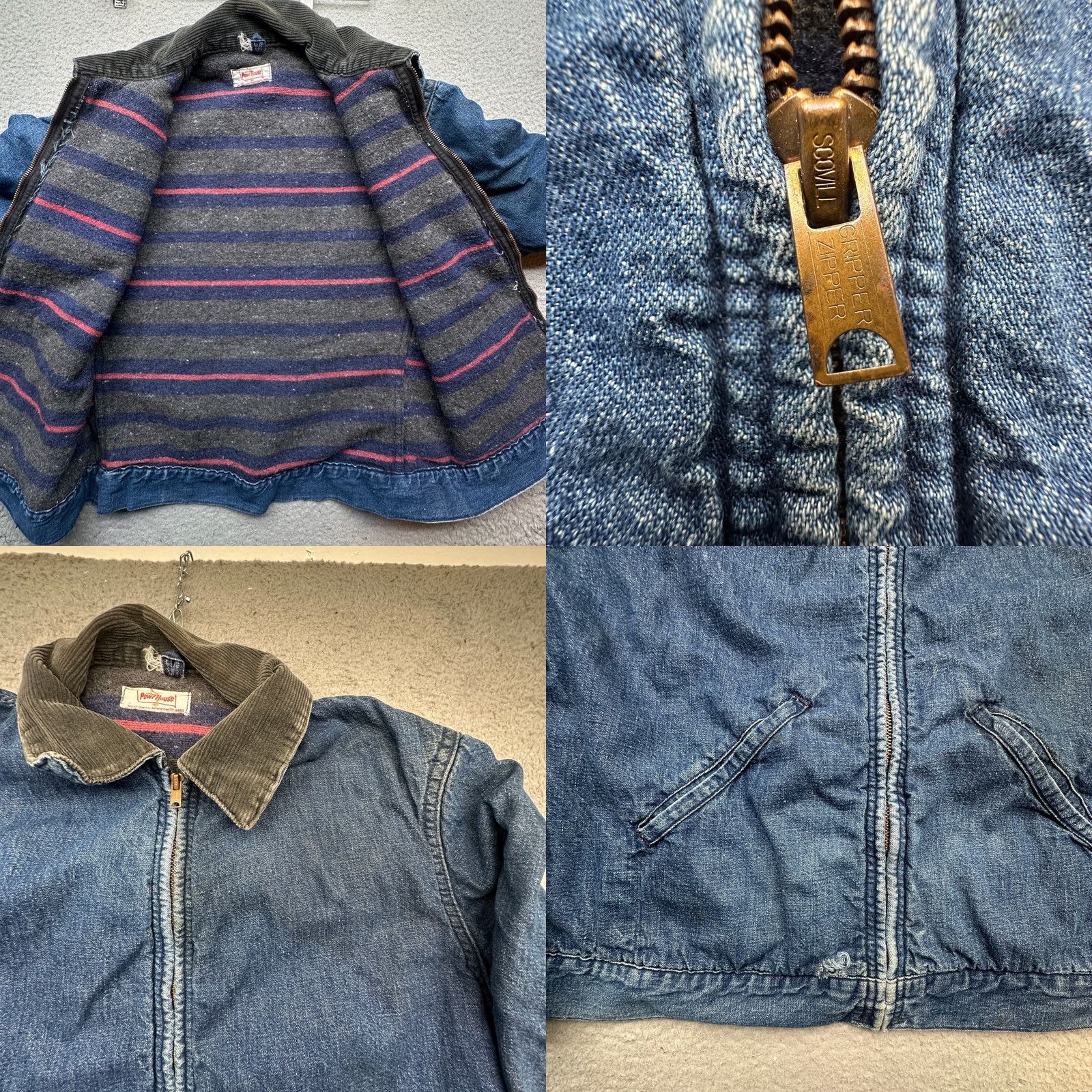 Denime VINTAGE Montgomery Denim Jacket Small Mens Regular 50s 60s Blanket Lined Zipper Full Zip Workwear Casual Cotton Blue Denim Jacket Size US S / EU 44-46 / 1 - 9 Thumbnail