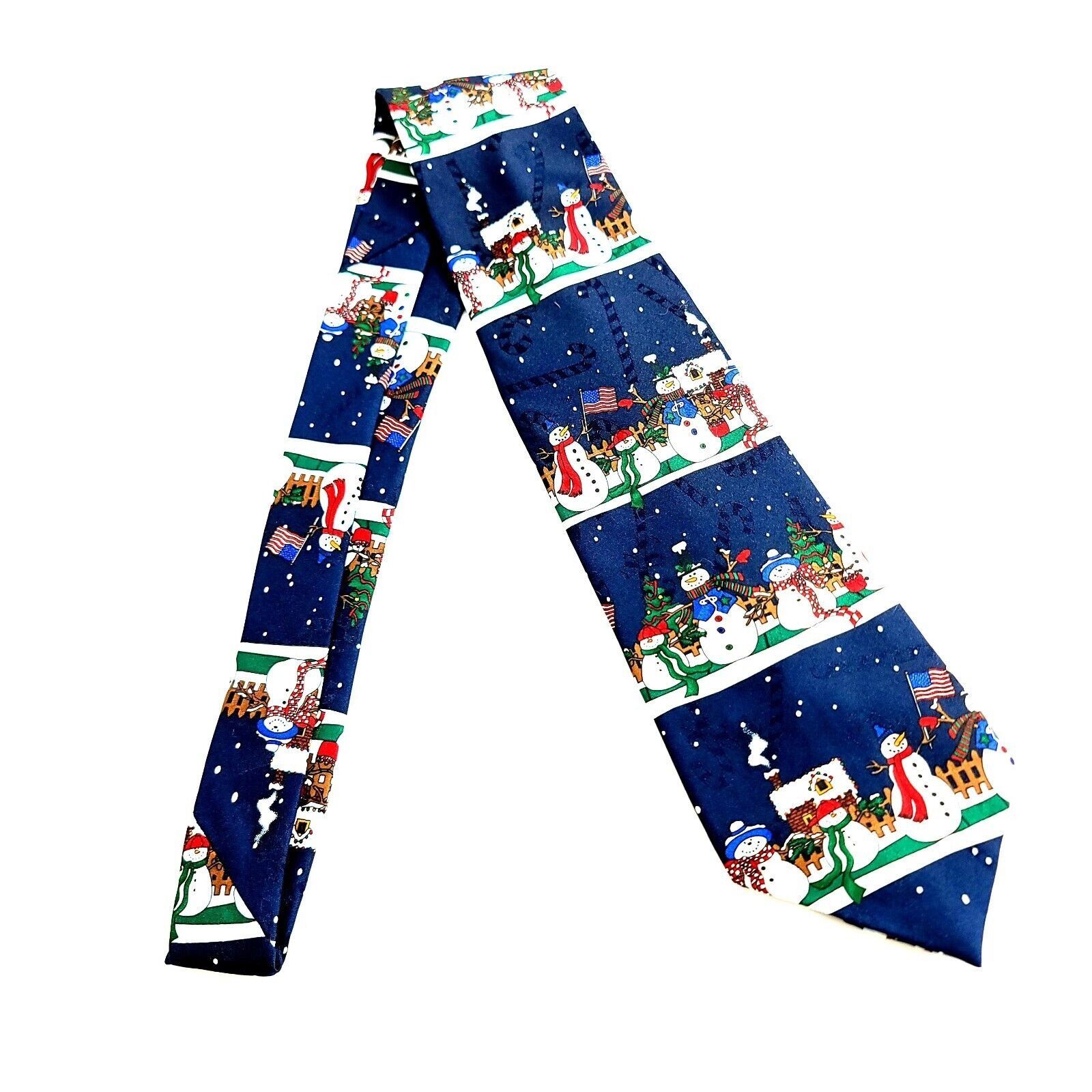 Designer Hallmark Yule Tie Greetings Christmas Snowman Blue Polyester Size ONE SIZE - 7 Thumbnail