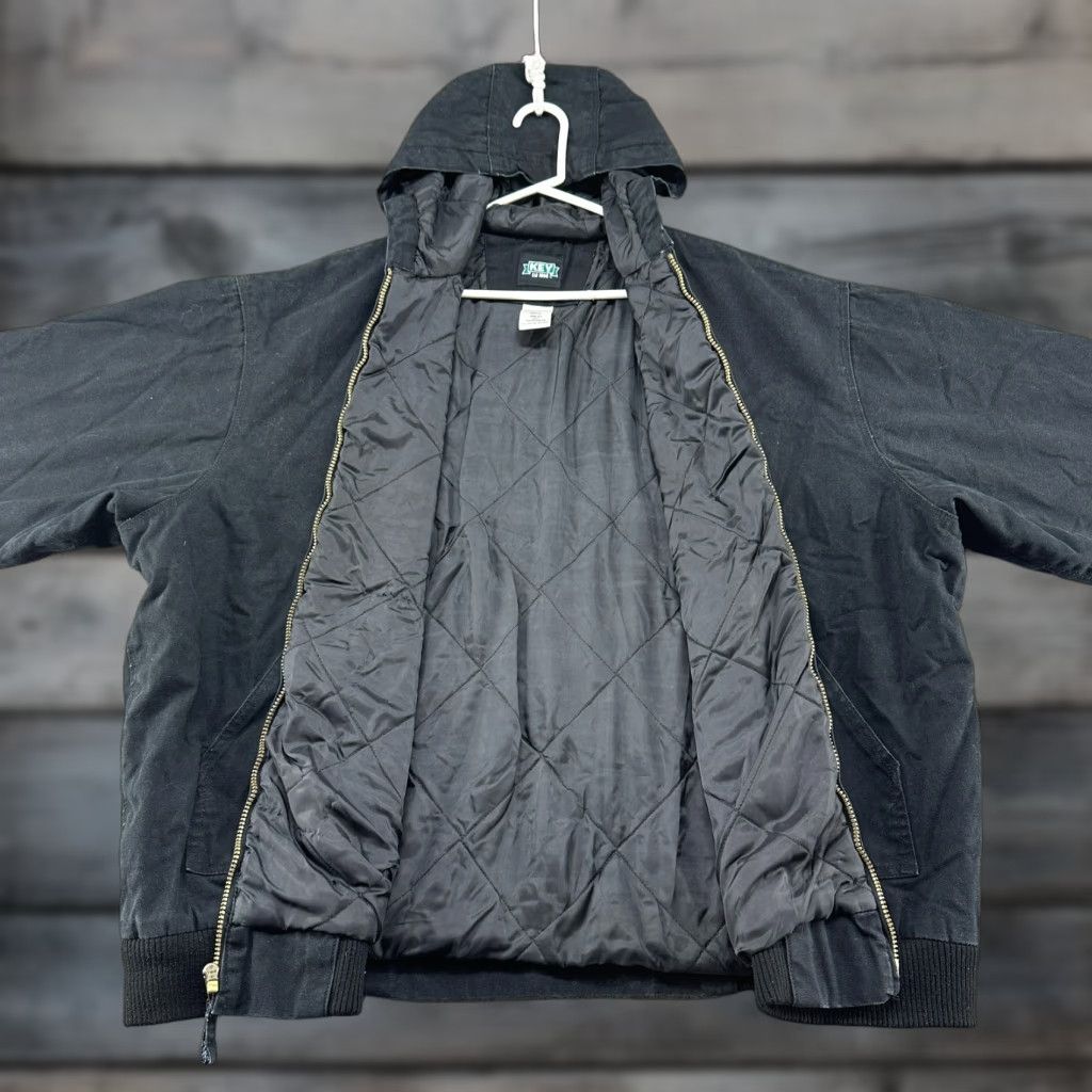 Vintage Key Jacket Mens 3XLT Black Full Zip Hooded Lined Bomber Jacket Workwear Canvas Cotton Size US XXL / EU 58 / 5 - 1 Thumbnail