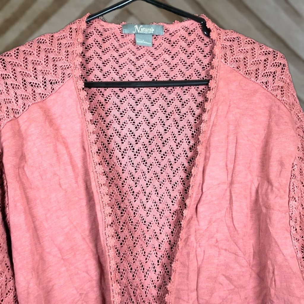 Vintage Natural Reflections Sweater Pink Open Front Cardigan Open Knit Large Womens Knit Cardigan Casual Formal Workwear Size L / US 10 / IT 46 - 1 Thumbnail