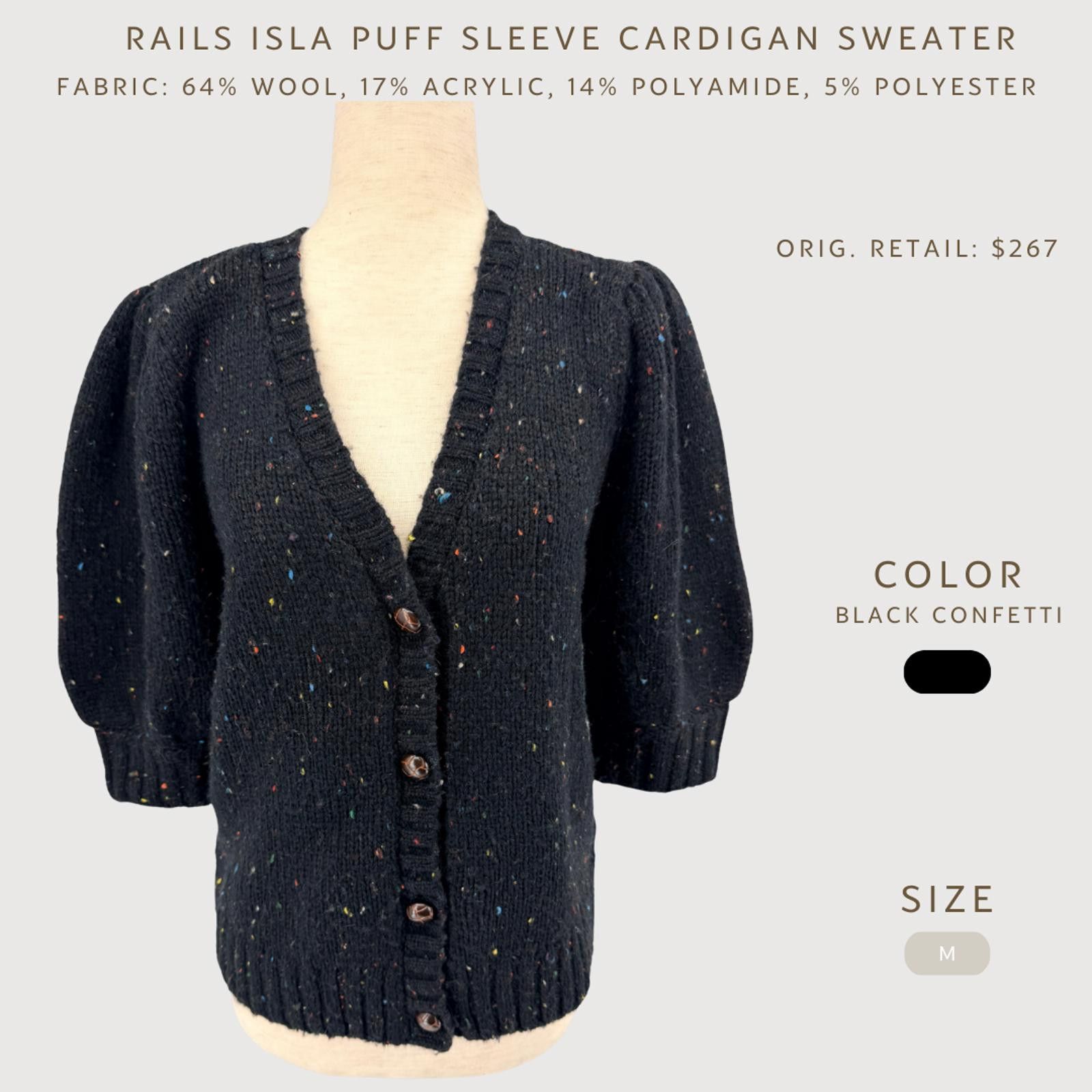 Rails Rails Cardigan Isla Puff Sleeve Wool Confetti Black M Size M / US 6-8 / IT 42-44 - 2 Thumbnail