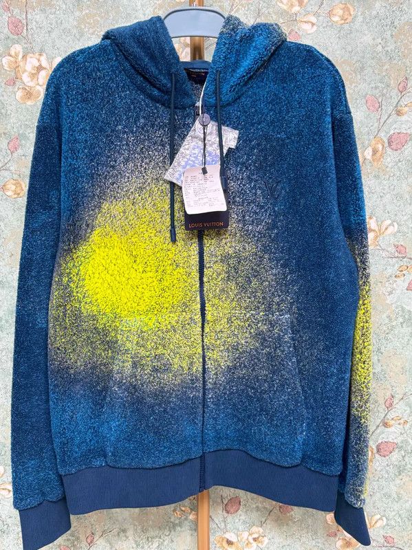 Louis Vuitton Louis Vuitton Men's Blue Hoodie with Yellow Detail 0089 Size US M / EU 48-50 / 2 - 1 Thumbnail