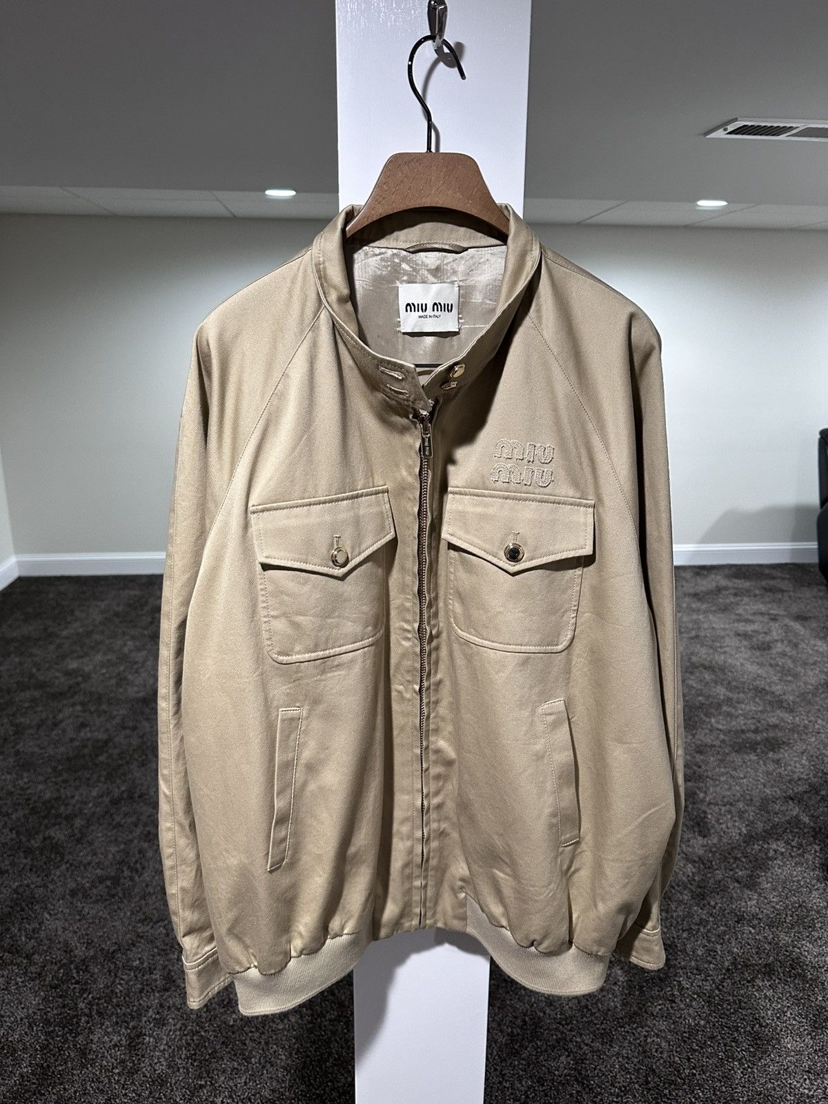 Miu Miu Miu Miu Khaki / Biege Chino Cord Logo Blouson Bomber Jacket Size US M / EU 48-50 / 2 - 1 Thumbnail