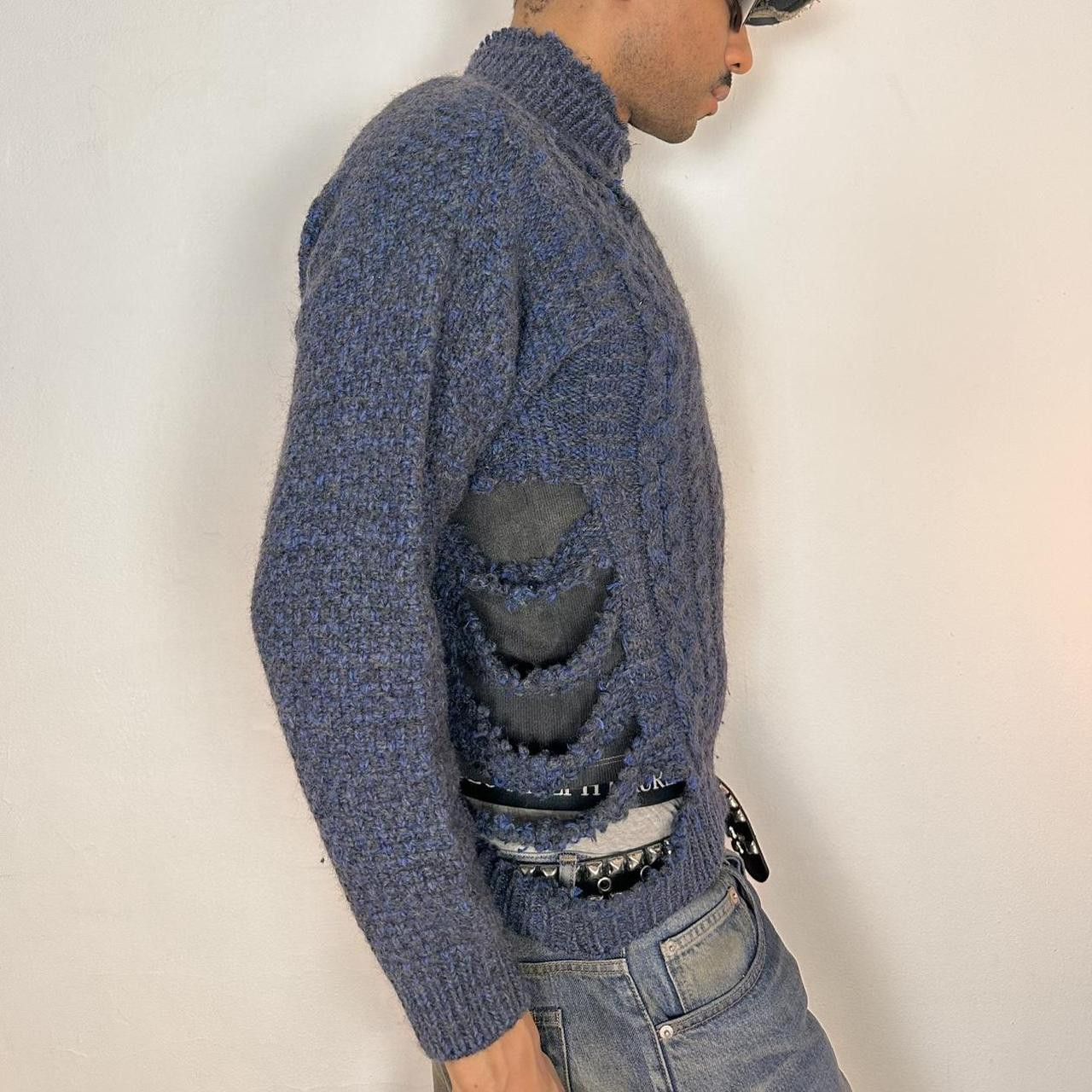 Vintage ASTROBOI* 'Slashed' Navy Cable Knit Wool Grunge Sweater - XL Size US XL / EU 56 / 4 - 6 Thumbnail