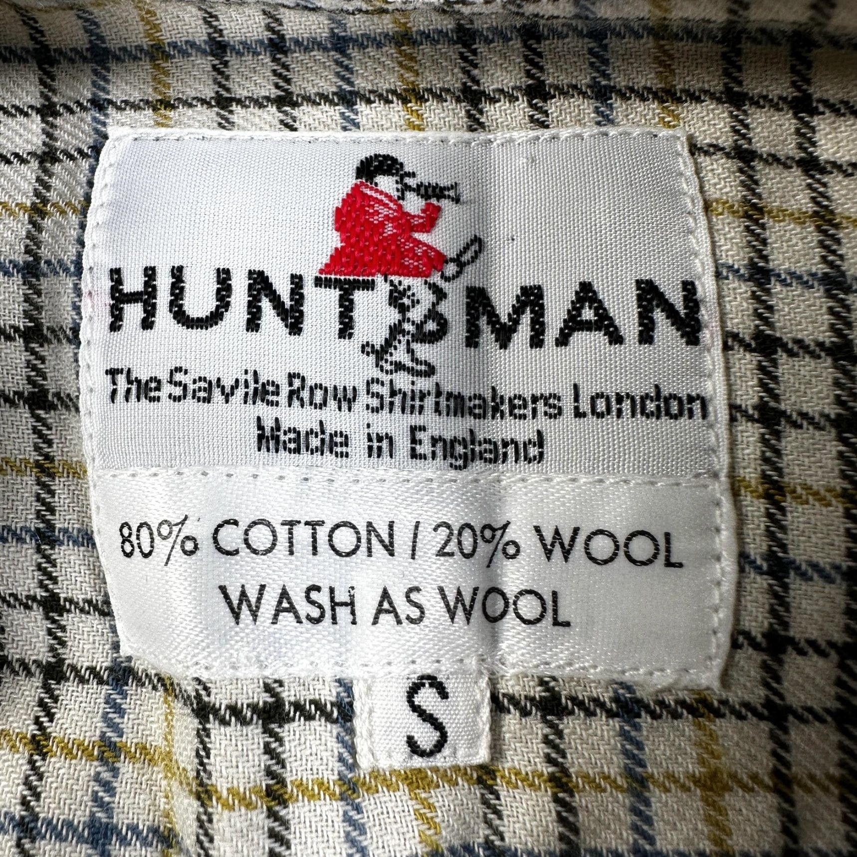 Huntsman Huntsman Shirt Mens Small Beige Check Long Sleeve Button Front England Size 36R - 2 Thumbnail