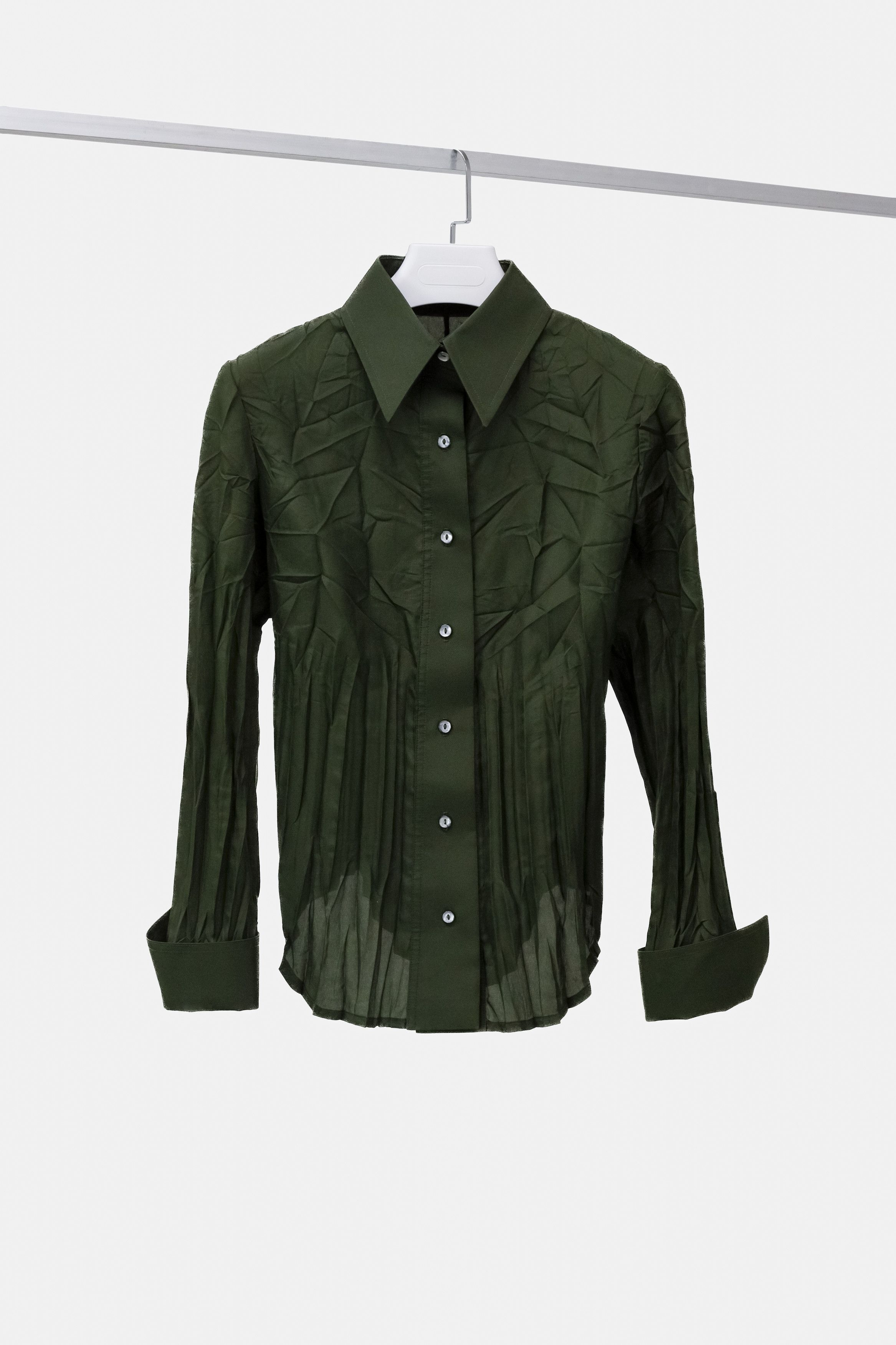 Marie Saint Pierre Forest Green Wrinkled Button-Up