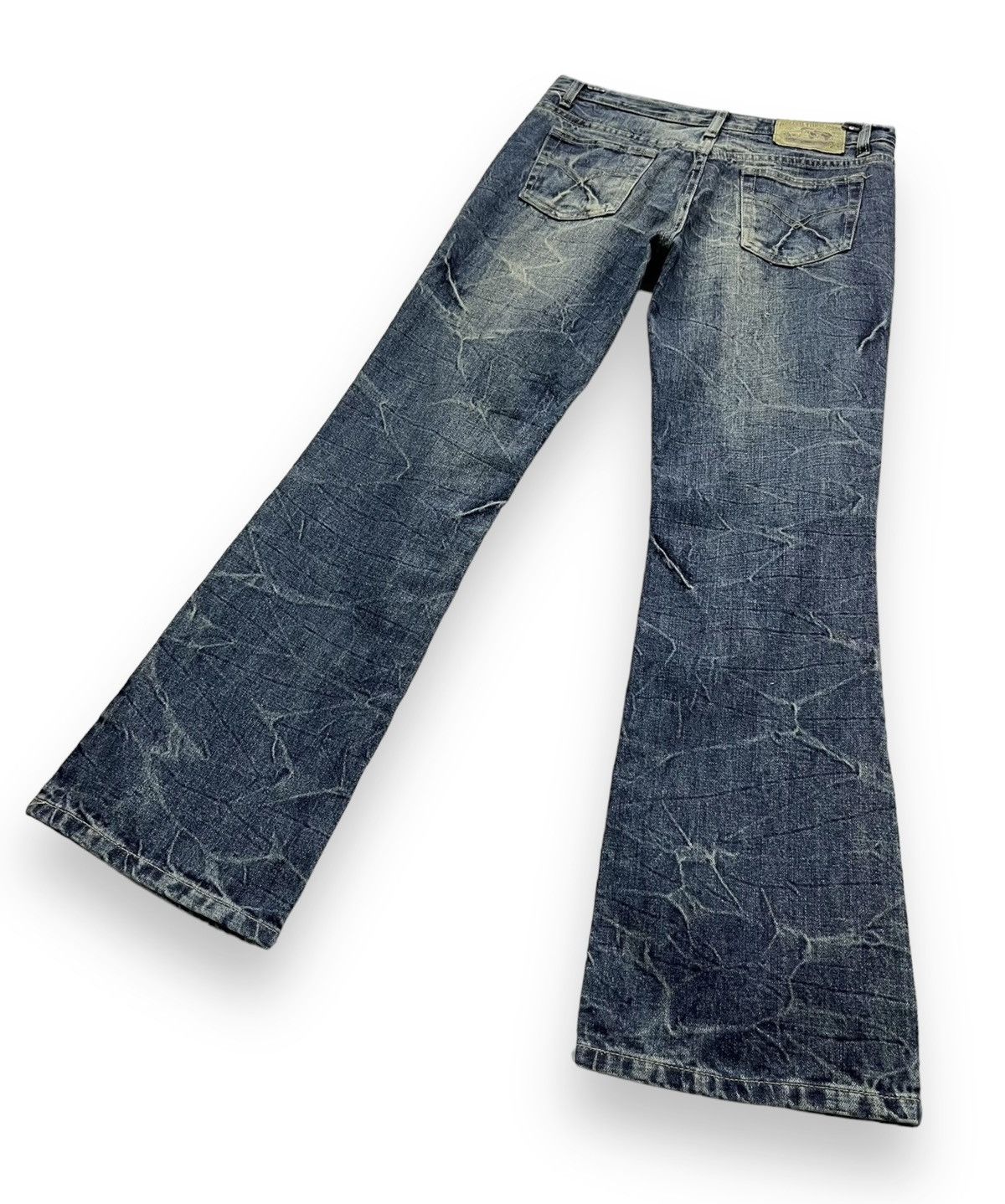 Indigo 🔥90’s AFRICA TARO Punk Whiskered Acid Wash Flare Jeans Size US 29 - 4 Thumbnail