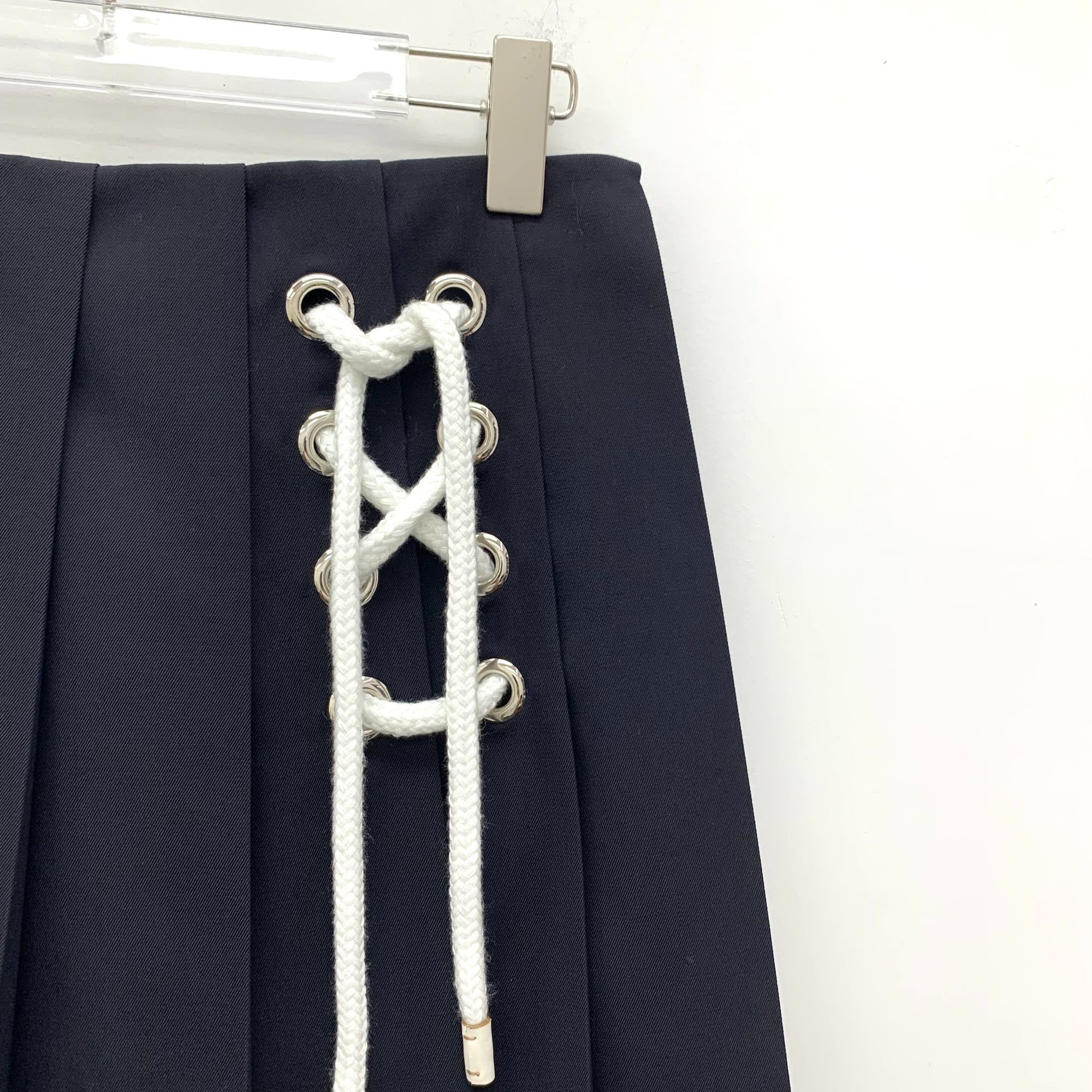 Prada Prada Womens Deep Blue Wool Pleated Skirt With Lace-Up Detai Size 36" / US 14 / IT 50 - 7 Thumbnail