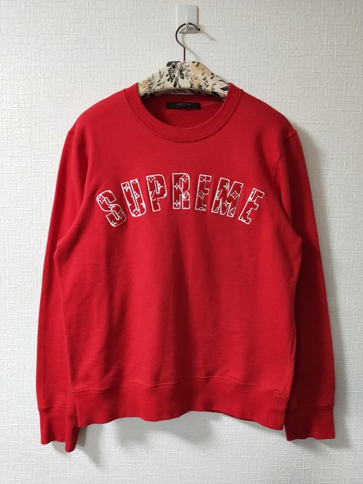 2017 Supreme x Louis Vuitton Red Monogram Arc Logo Crewneck