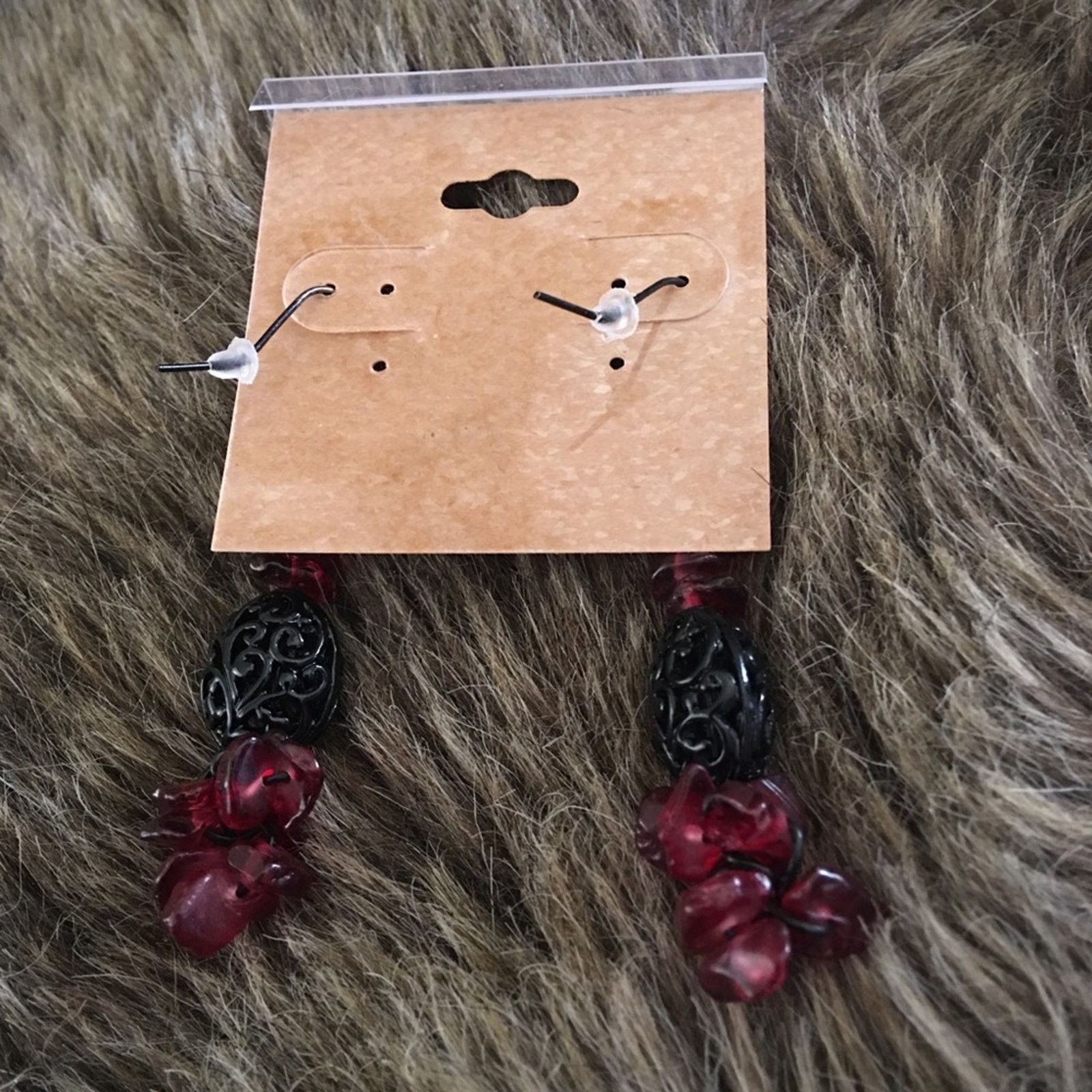 Handmade Black filigree bead faux garnet stone earrings Size ONE SIZE - 4 Thumbnail