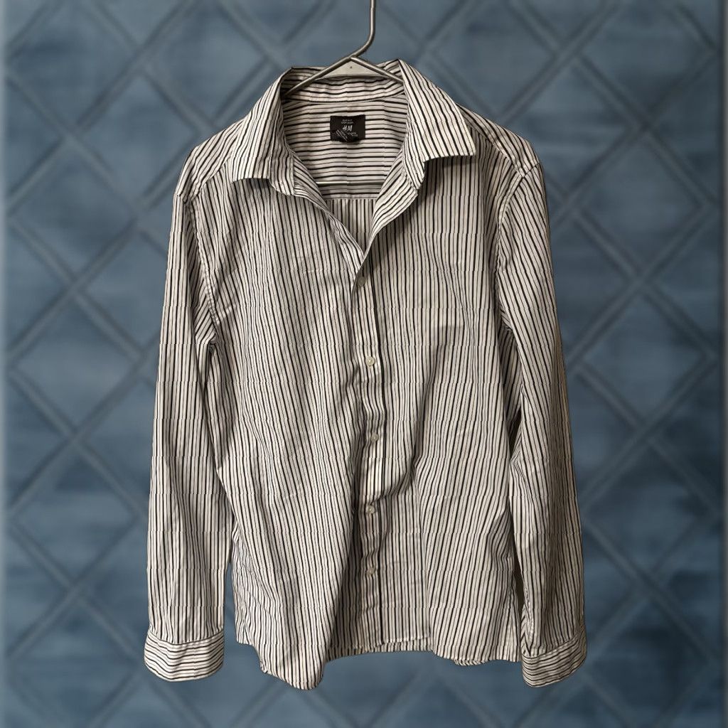 H&M H&M Shirt Button-Up Long-Sleeve Multicolor Striped Easy-Iron Large Slim Fit Men Size US L / EU 52-54 / 3 - 1 Thumbnail
