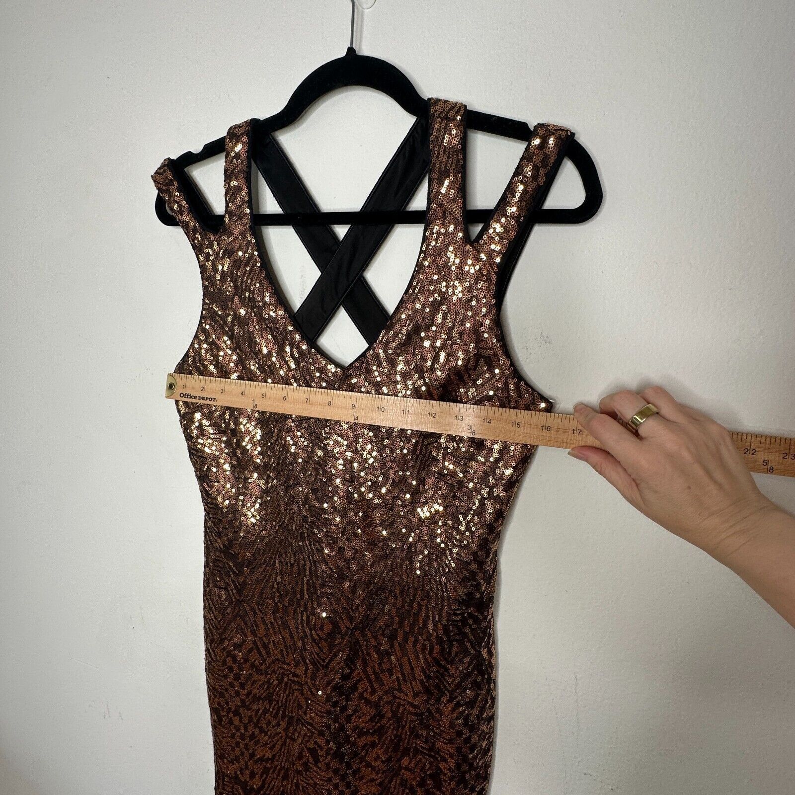 Bebe Bebe Copper Bronze Sequin Mini Dress Criss Cross Back Zip M Size M / US 6-8 / IT 42-44 - 14 Thumbnail