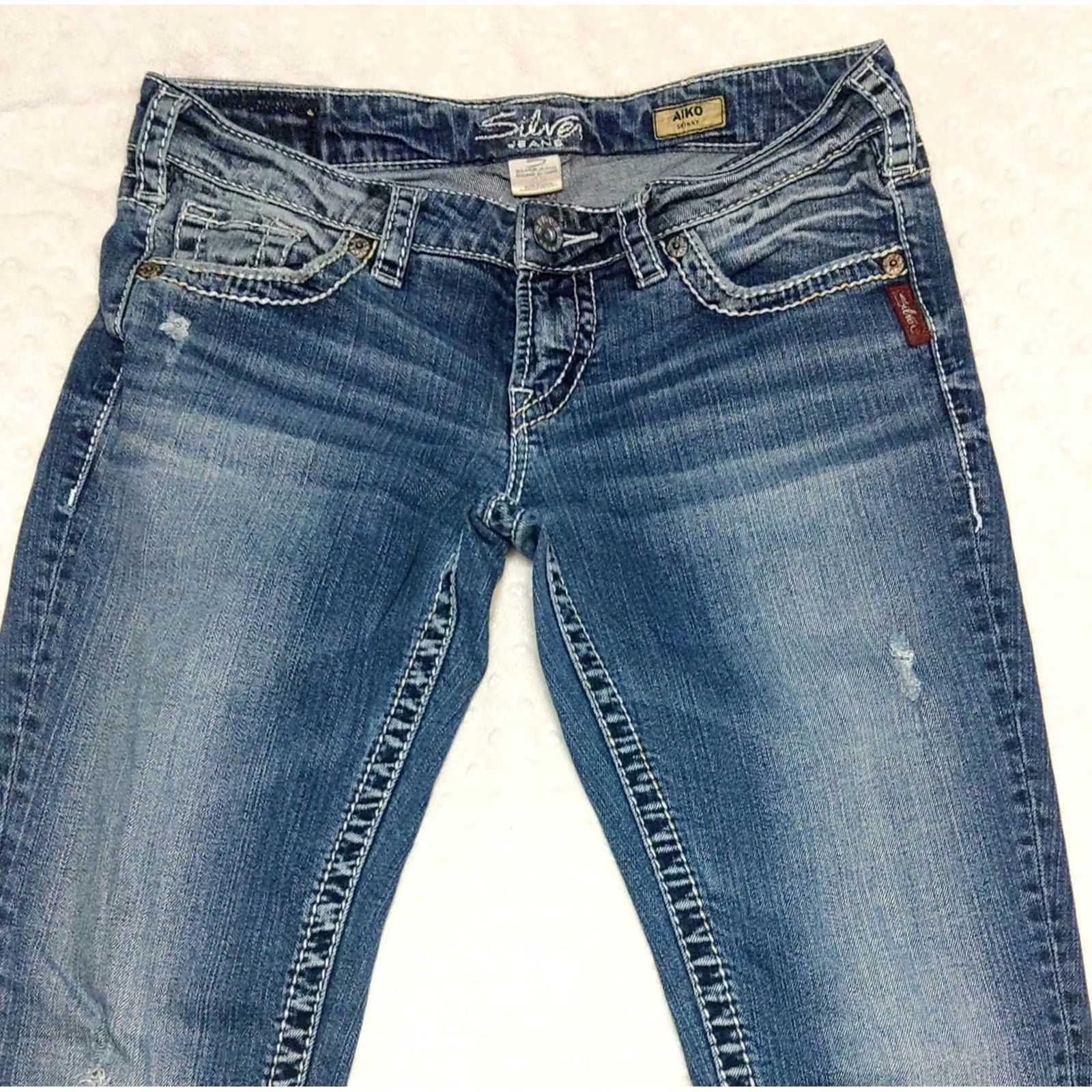 Silver Jeans Co. Silver Jeans Aiko Skinny Jeans Dark Wash 29x31 Womens Mid Rise Denim Stretch Pockets Logo 5-Pocket Size 29" - 4 Thumbnail