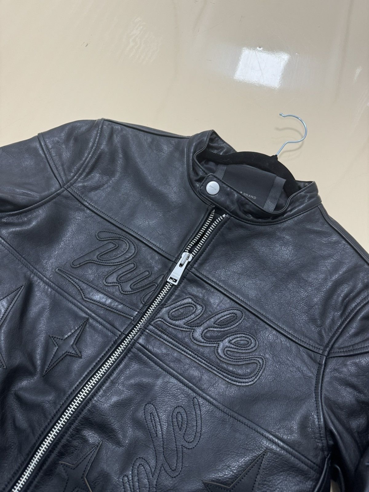 Purple Brand PURPLE Leather Zip Moto Jacket Black Size US M / EU 48-50 / 2 - 4 Thumbnail