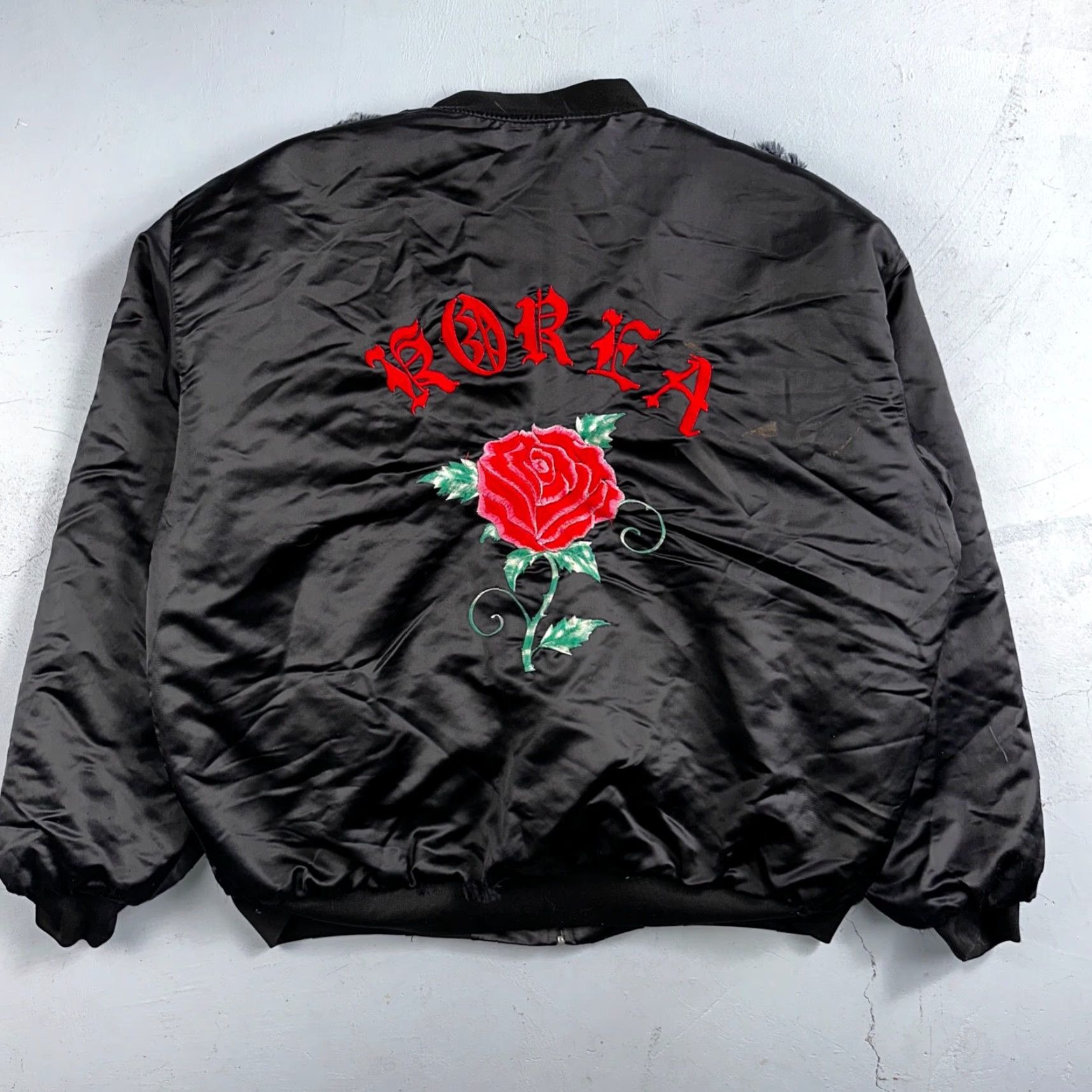 Vintage VINTAGE Satin Korea Rose Band Jacket XL USA Bomber Jacket Black Men Size US XL / EU 56 / 4 - 2 Thumbnail