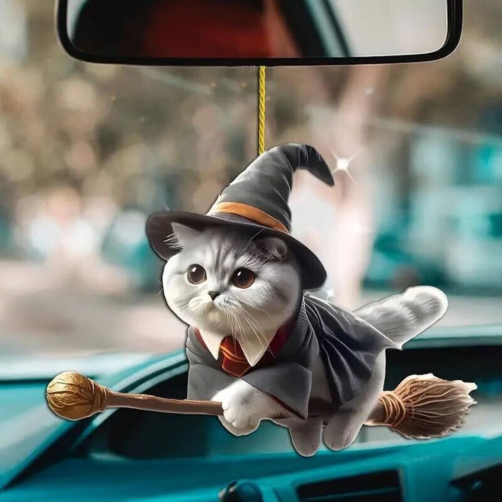 Other Halloween Witch Cat Riding Broom Ornament • Window • Bag Tag Size ONE SIZE - 6 Thumbnail