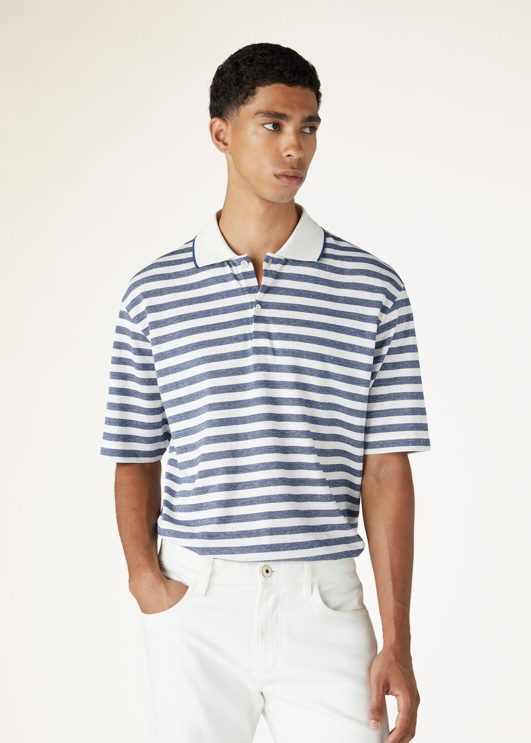 Loro Piana o1w1db10125 FAN8052 Kuroshio Polo Shirt in Blue & White Size US L / EU 52-54 / 3 - 2 Thumbnail