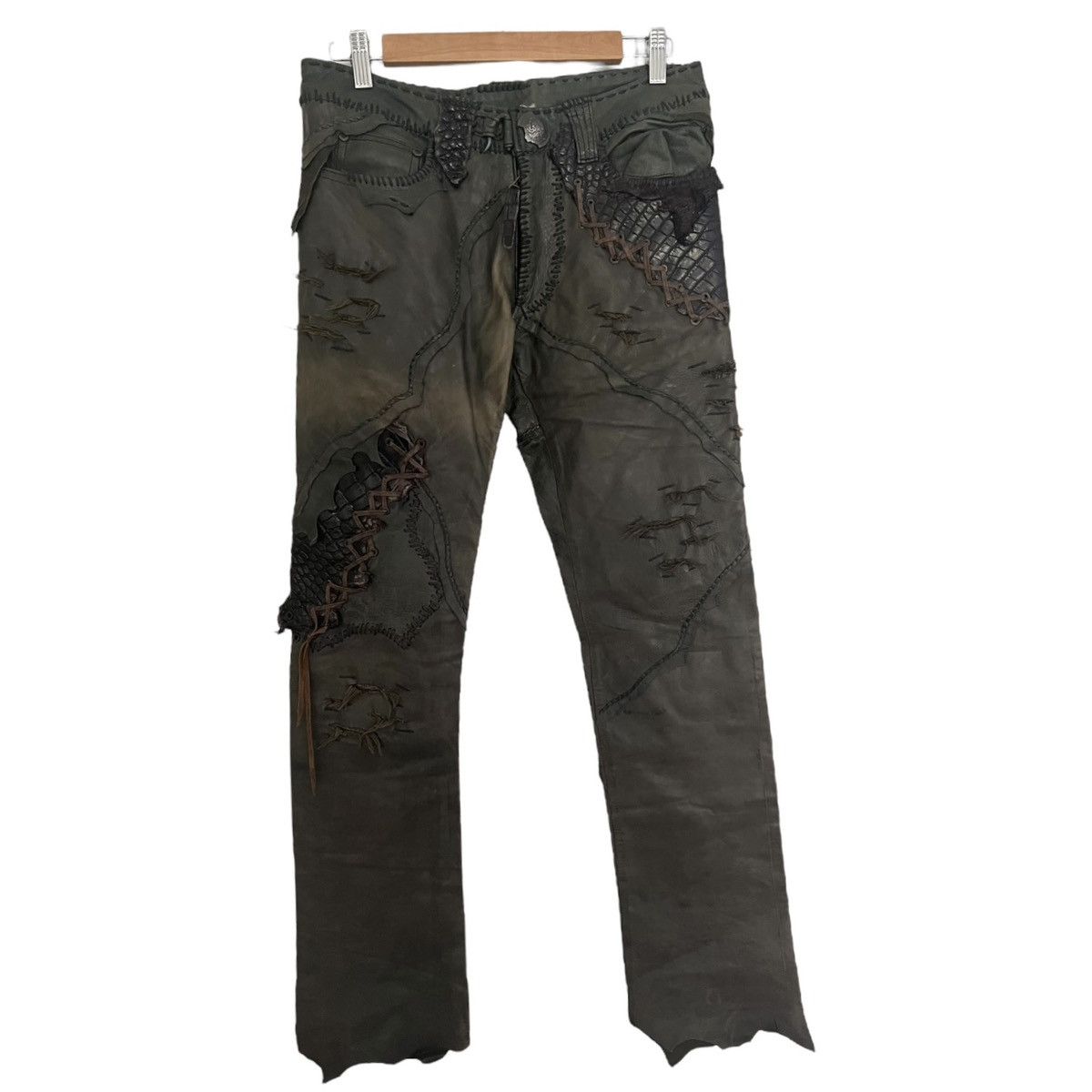 14th addiction leather crocodile pants