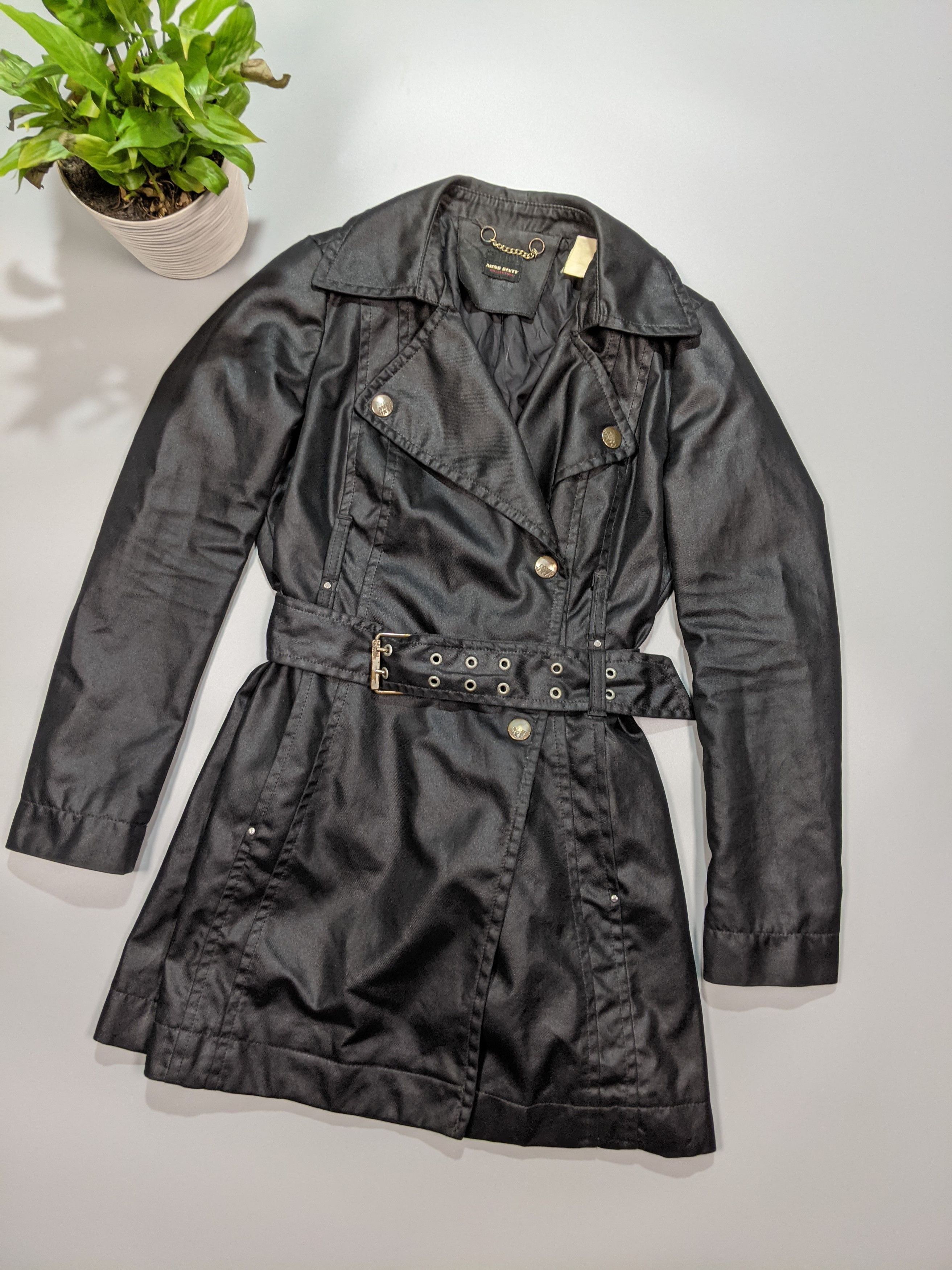 Miss Sixty Miss Sixty Vintage 90s` Women's Black Fitted Trench Coat Size M / US 6-8 / IT 42-44 - 3 Thumbnail