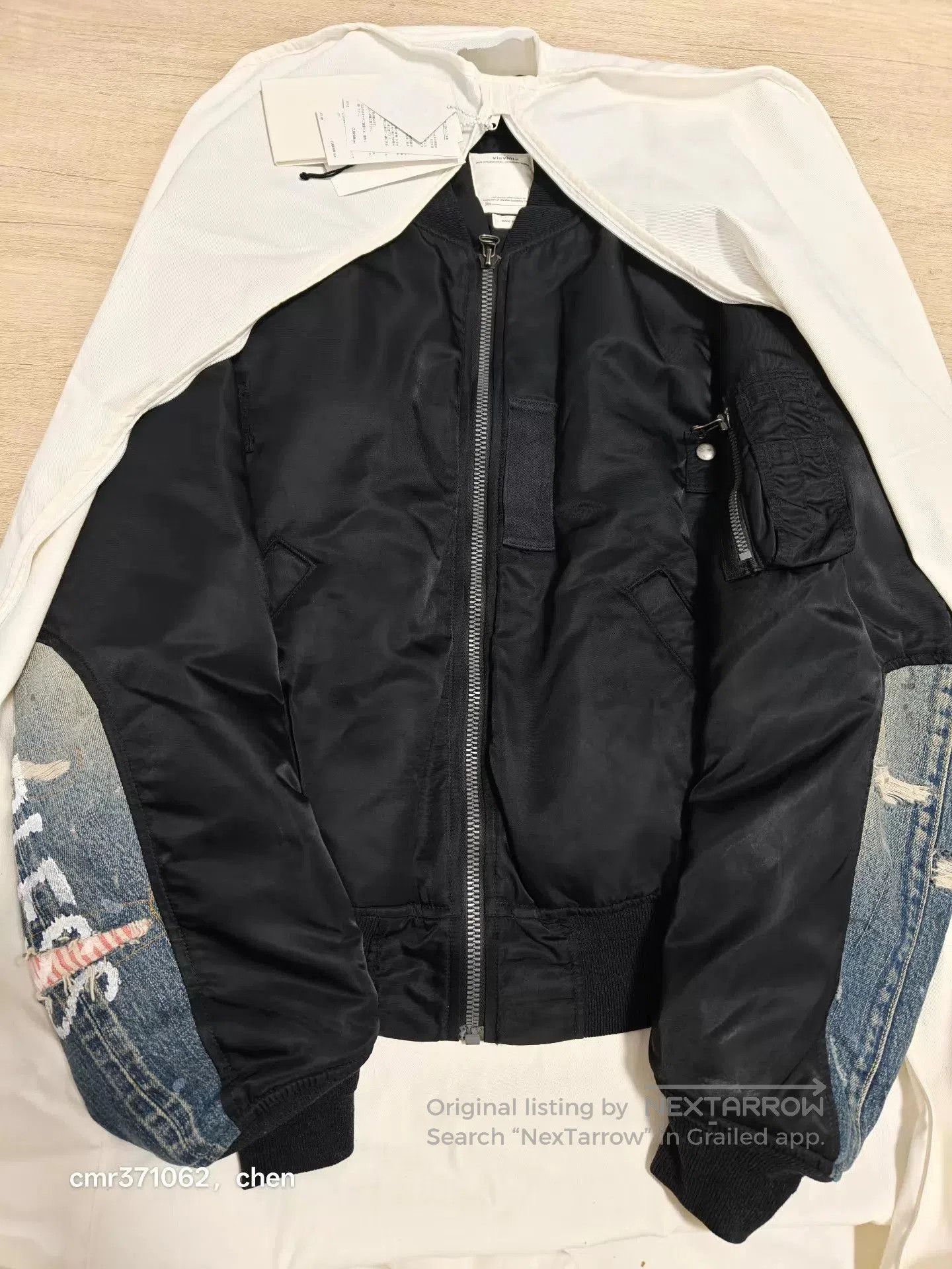 Visvim Black Bomber Jacket with Denim Sleeves Size M. Size US M / EU 48-50 / 2 - 7 Thumbnail