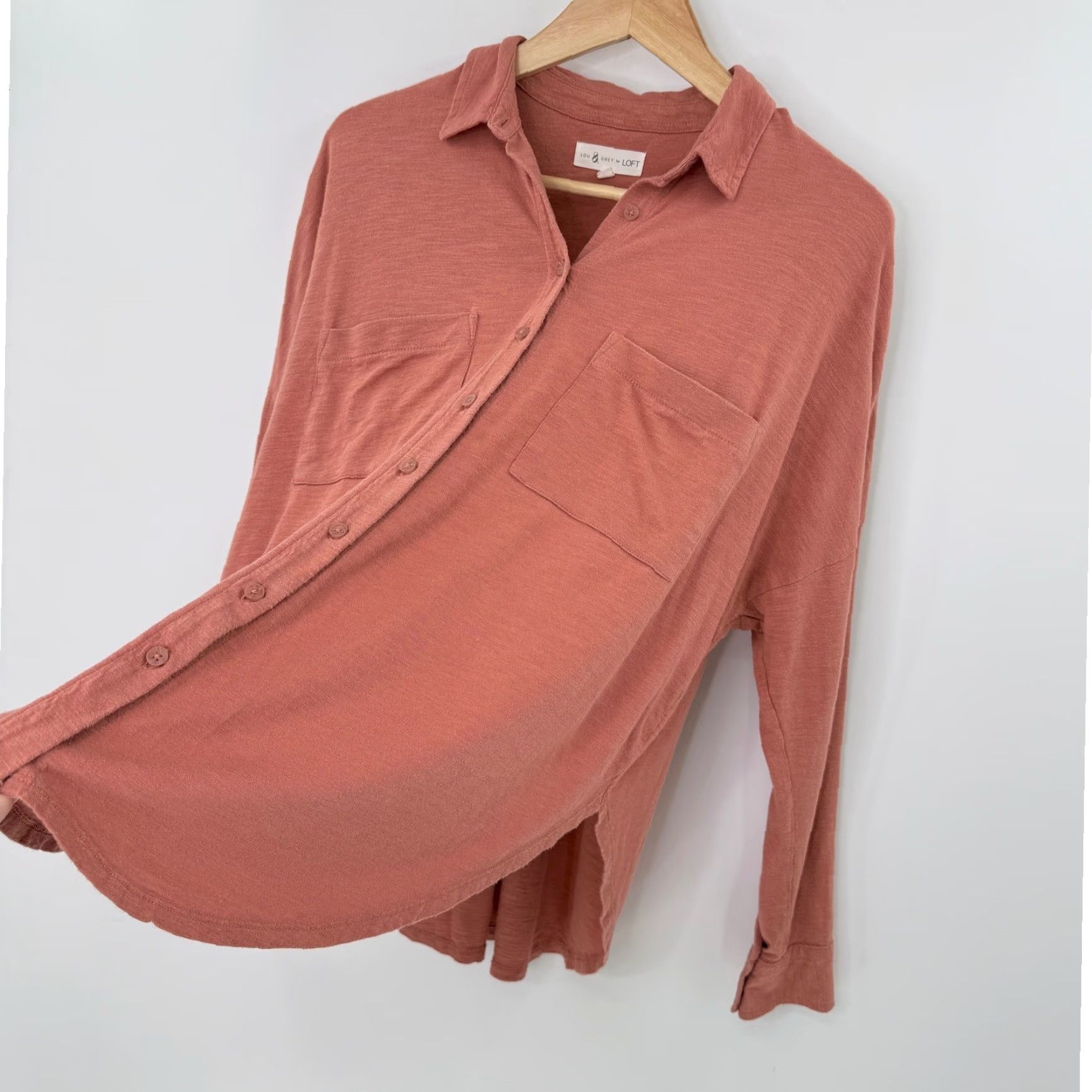 Lou & Grey Lou & Grey for LOFT Button Down Shirt Top Long Sleeve Pockets Organic Cotton Orange Womens M Size M / US 6-8 / IT 42-44 - 5 Thumbnail
