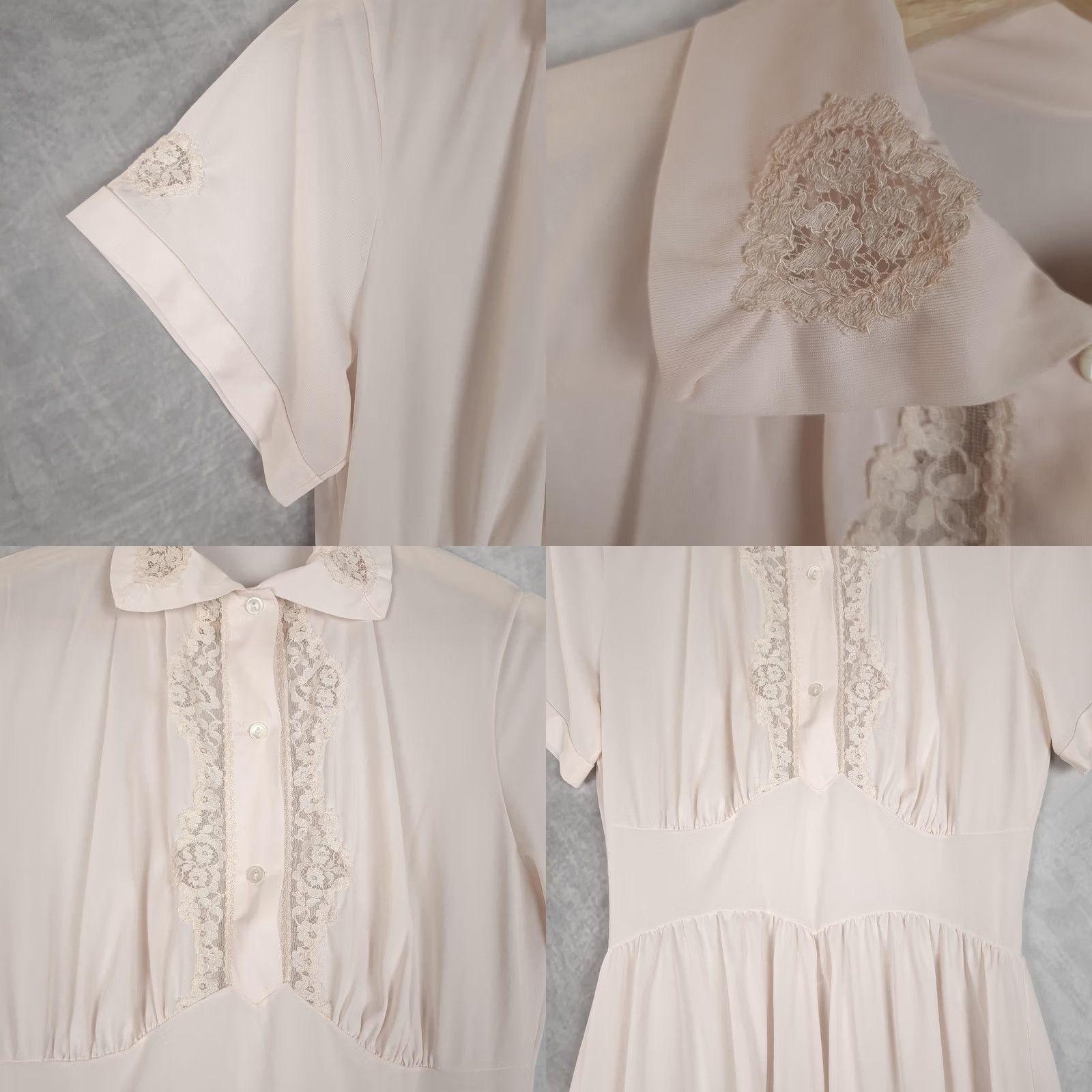Vintage VINTAGE Slip Gown Womens 32 Pink Nylon Heart Lace Collar Coquette Romantic 70s Size ONE SIZE - 8 Thumbnail