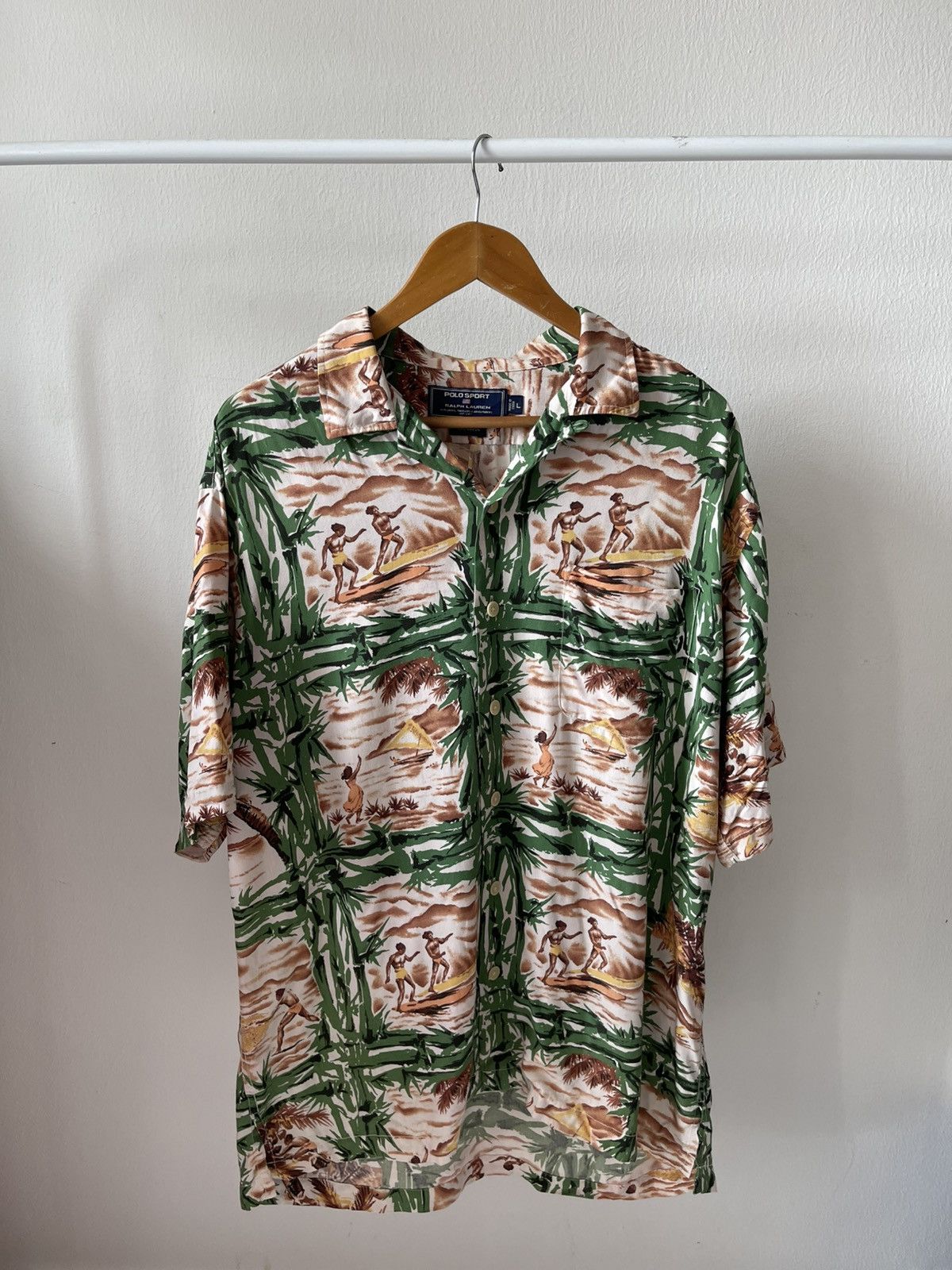 Polo Ralph Lauren 90s Polo Sport Ralph Lauren Rayon Surf Motif Shirt A1 Size US L / EU 52-54 / 3 - 3 Thumbnail