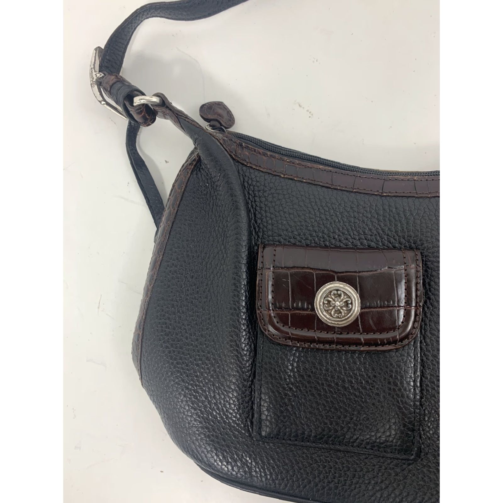 Brighton VINTAGE Brighton SMALL Croc Leather Satchel Purse Crossbody Bag Brown Black Leather Size ONE SIZE - 3 Thumbnail