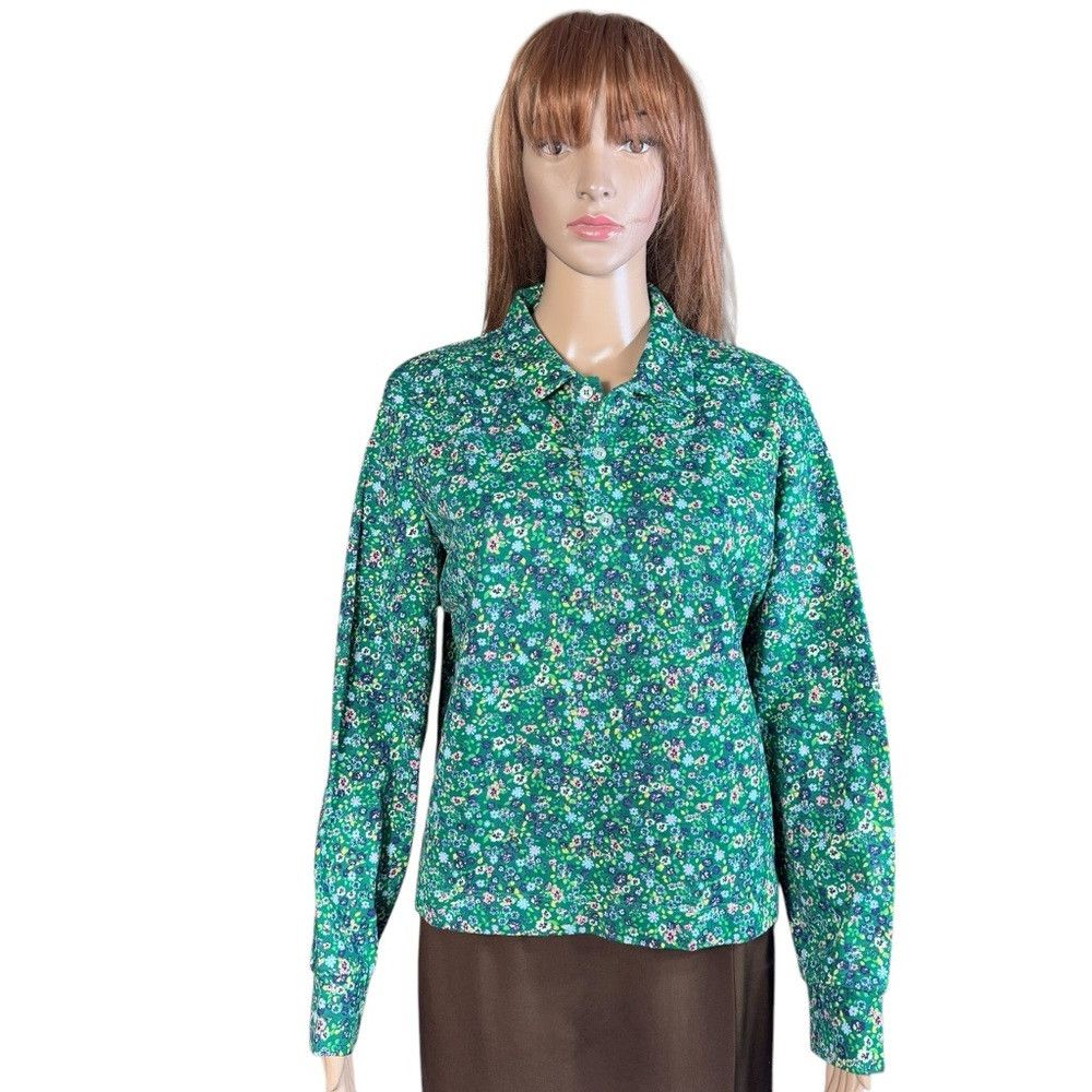 Zara NWT New Zara Cotton Floral Green Polo Shirt Size L Size L / US 10 / IT 46 - 1 Thumbnail