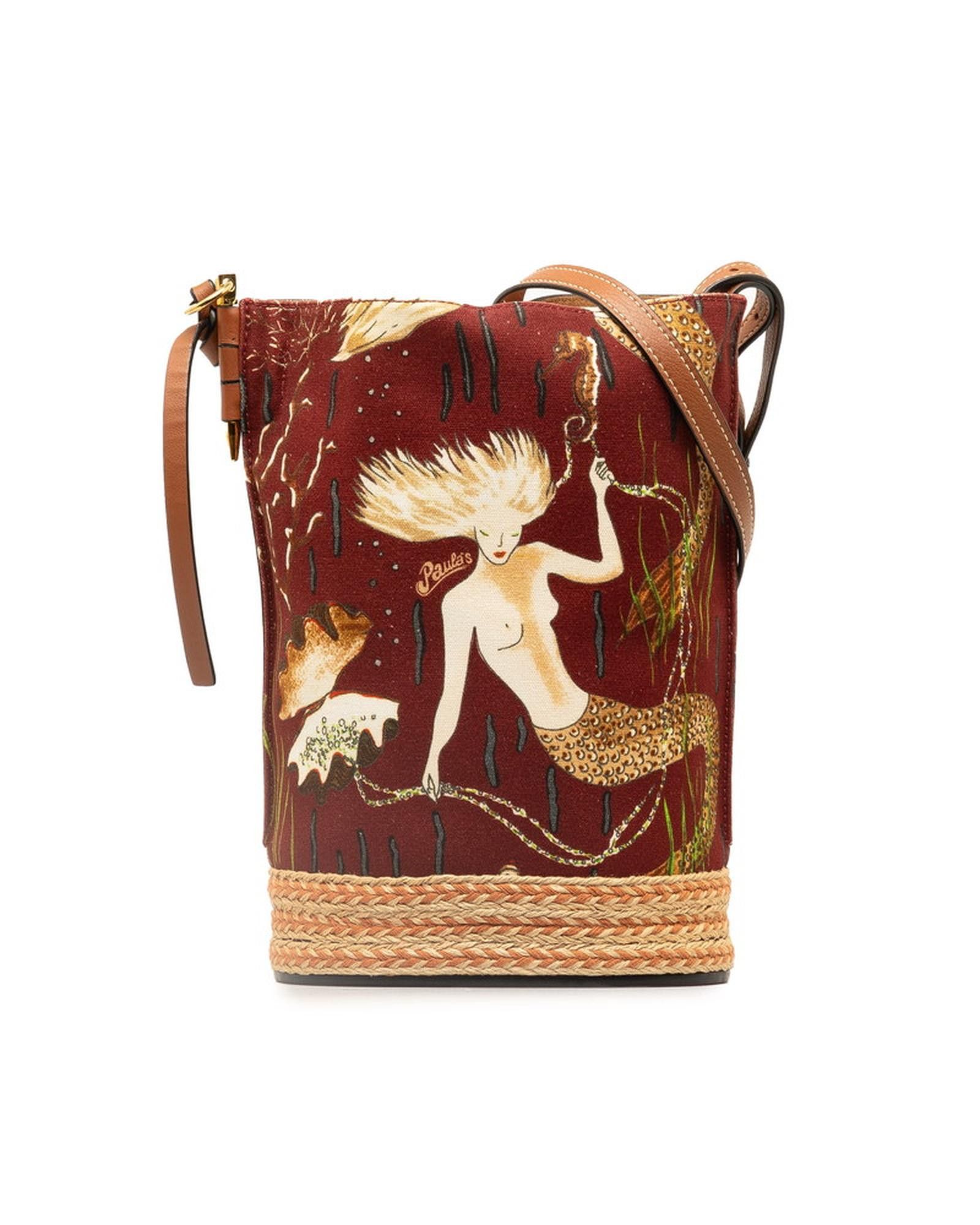 image of Mermaid Bucket Bag From Loewe X Paulas Ibiza Collaboration in Red, Women's