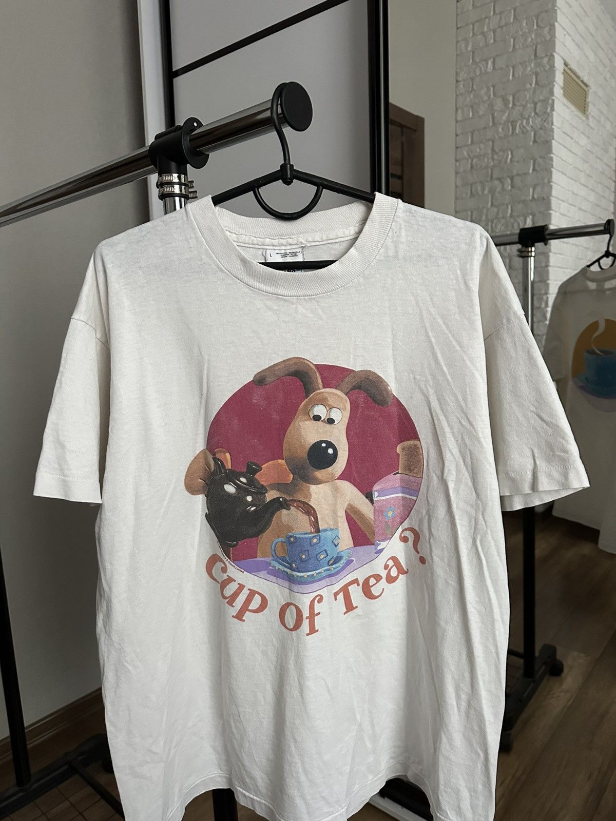 Vintage 1989 Wallace & Gromit Cup Of Tea Vintage Movie T-Shirt Tee Size US L / EU 52-54 / 3 - 4 Thumbnail