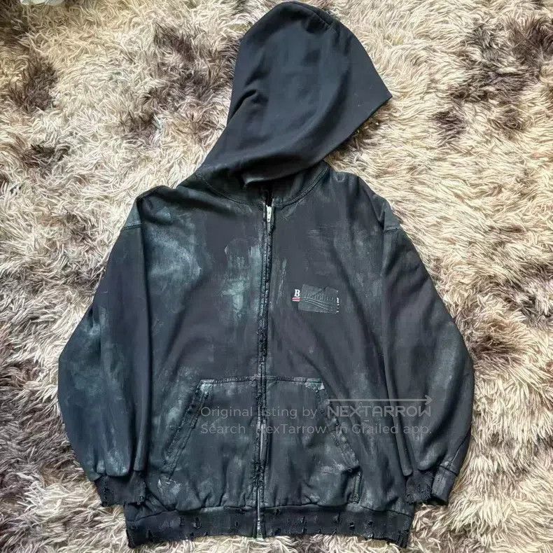 Balenciaga Distressed Dye Tape Coca-Cola Zip-Up Hoodie Bla