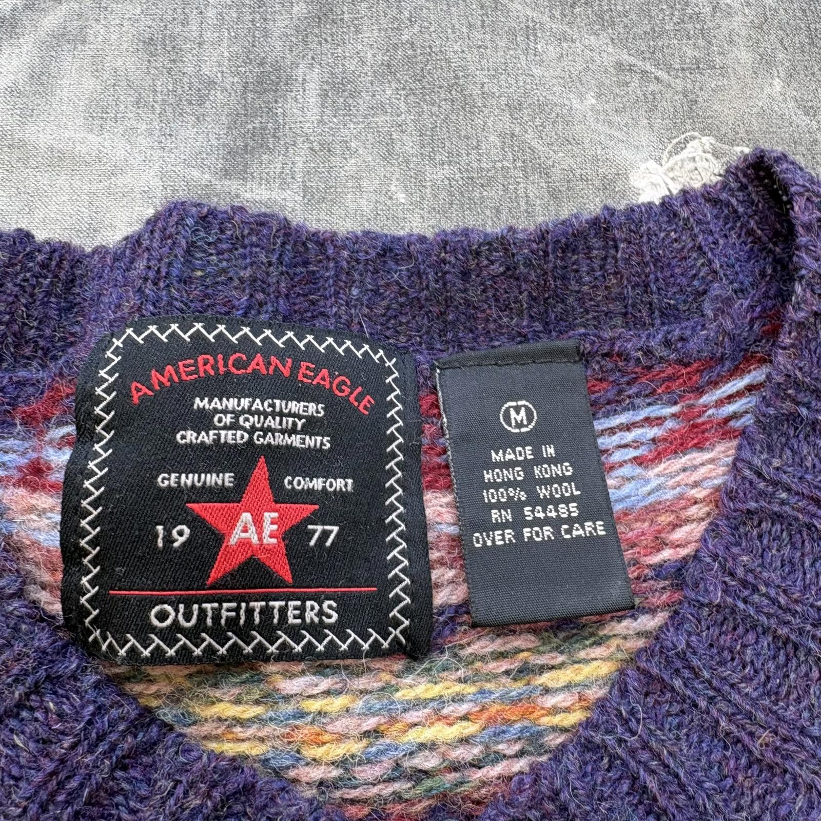 American Eagle Outfitters Vintage 90s American Eagle Wool Fair Isle Sweater Cardigan Size M / US 6-8 / IT 42-44 - 2 Thumbnail