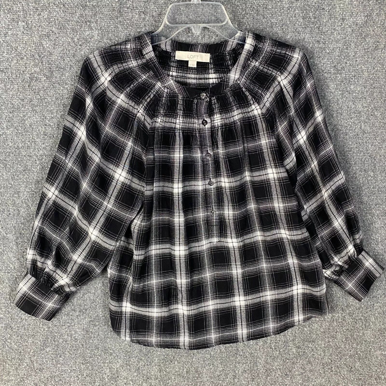 Loft Loft Blouse Women's Long Sleeve Plaid Henley Viscose Blend S Size S / US 4 / IT 40 - 1 Thumbnail