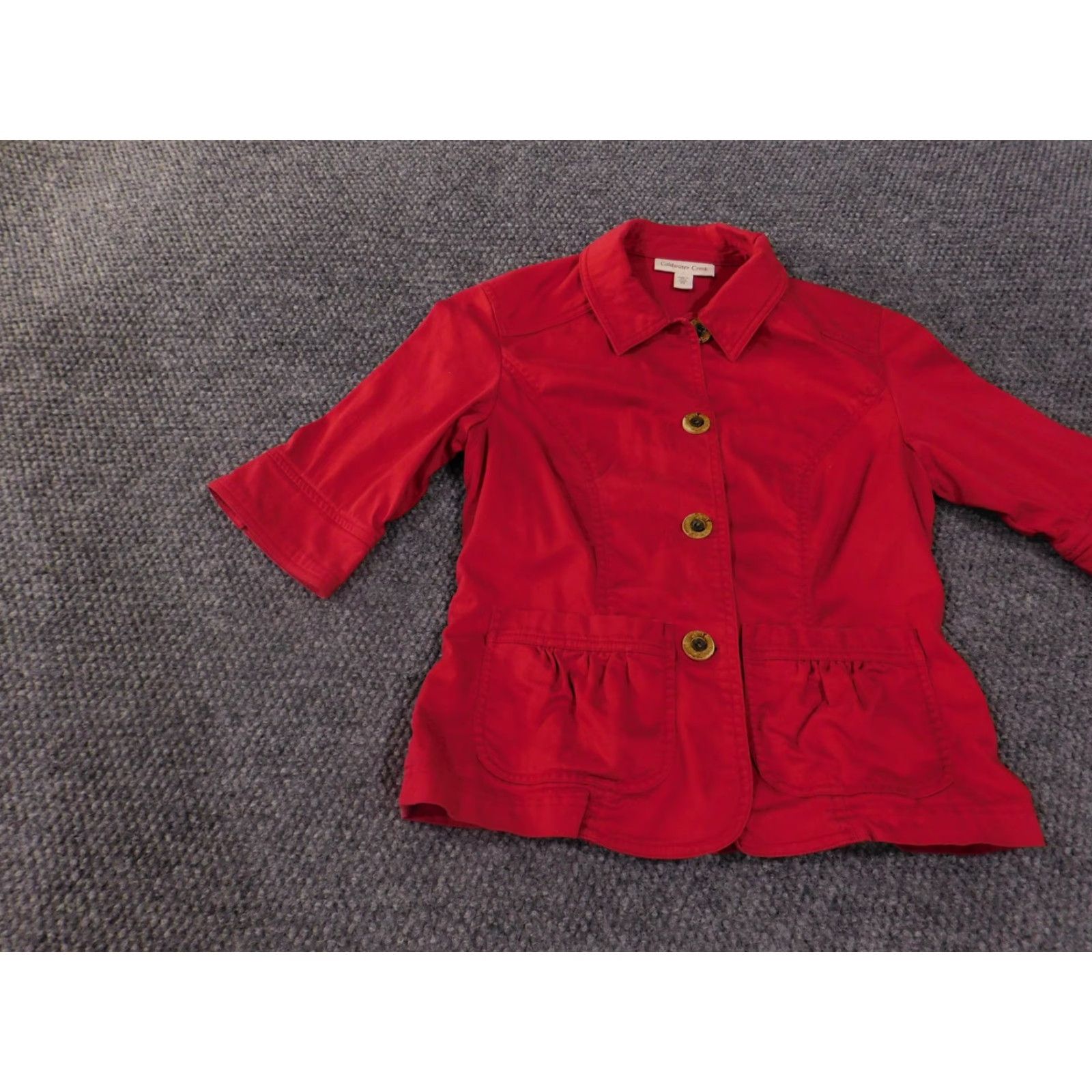 Coldwater Creek Coldwater Creek Jacket Womens Small Button Up 3/4 Sleeve Cotton Blend Pockets Red Solid Twill Vintage No Womens Menus Size S / US 4 / IT 40 - 4 Thumbnail