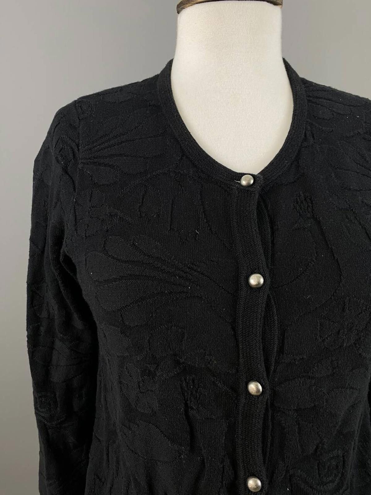 Designer Gudrun Sjoden Black Floral Knit Cardigan Sweater Size S Size S / US 4 / IT 40 - 6 Thumbnail