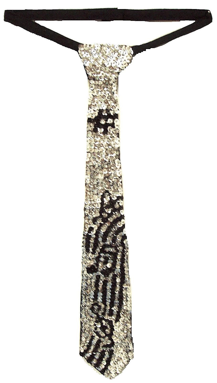 Designer Sequin NeckTie Silver w/Black Music Notes onBar Adult Unisex Size ONE SIZE - 1 Preview