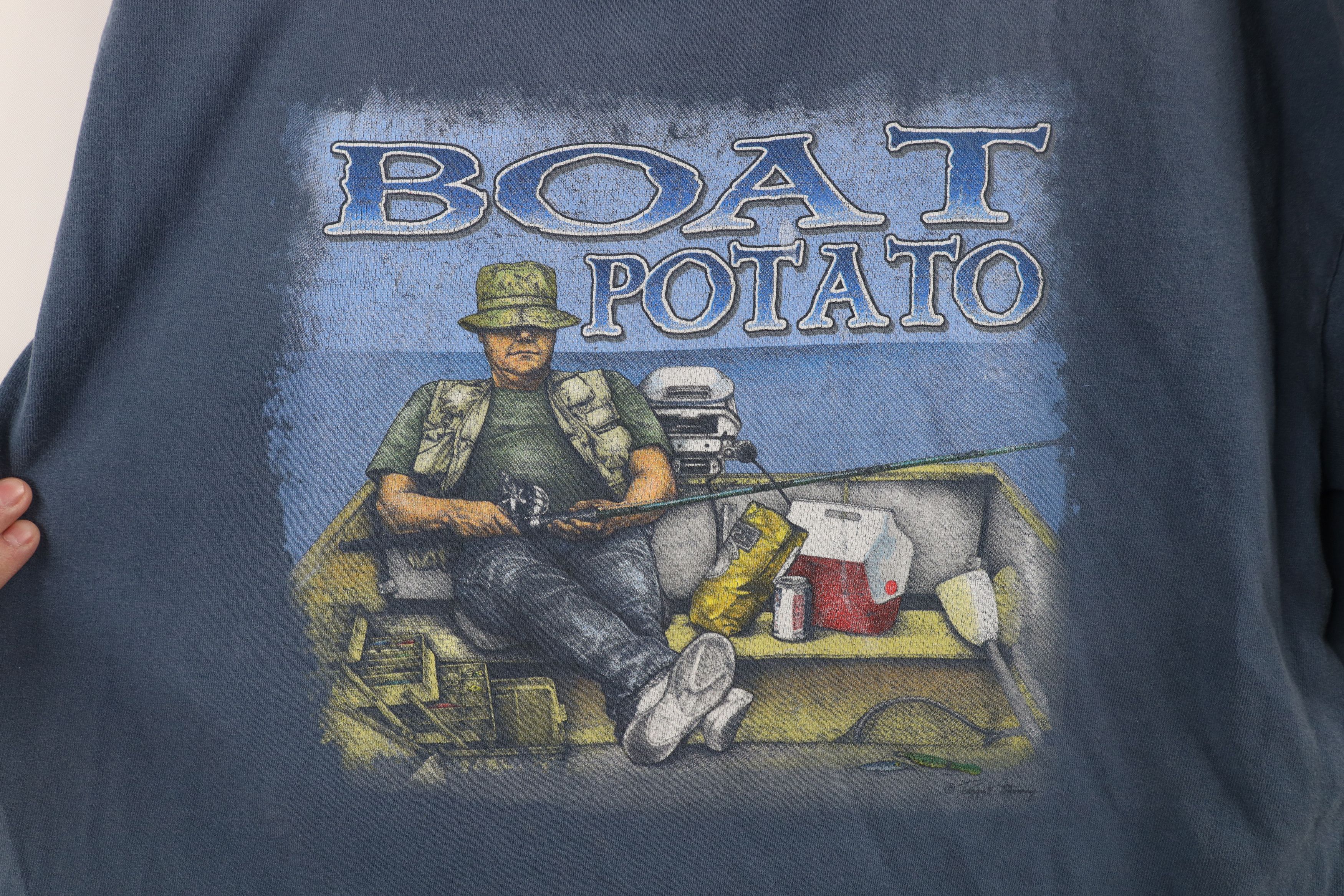 Vintage Vintage 90s Y2K Boat Potato Fishing Fisherman T-Shirt Blue Size US XL / EU 56 / 4 - 4 Thumbnail